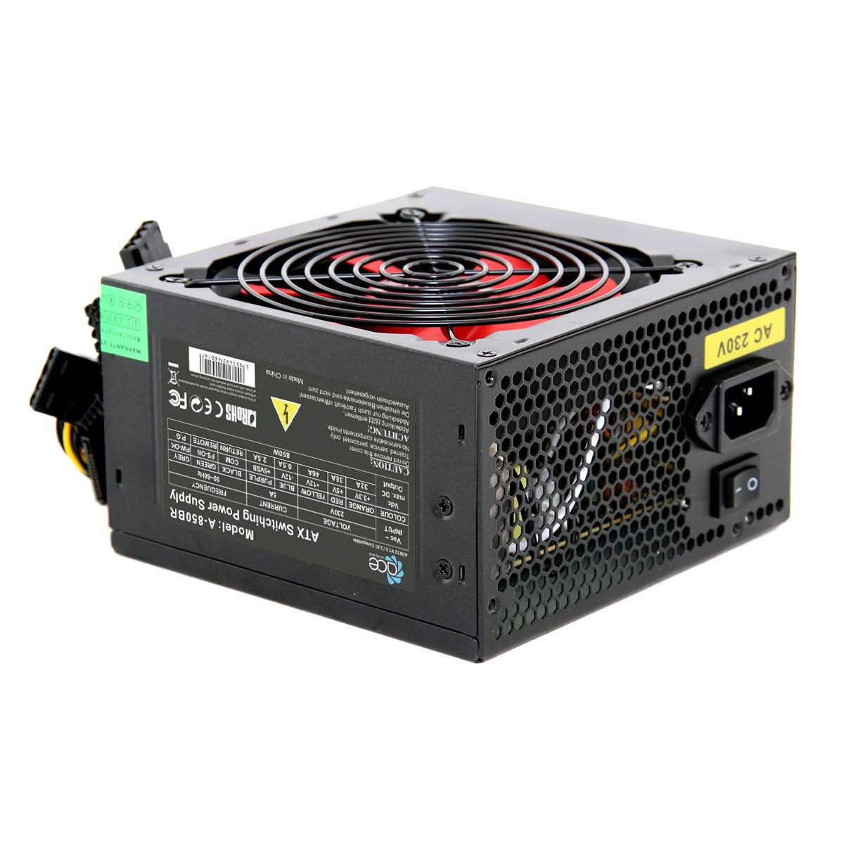 ACE A 850BR 850W Power Supply Unit - 20+4 Pin ATX PSU - Black - Perfect for Gaming PCs & Workstations