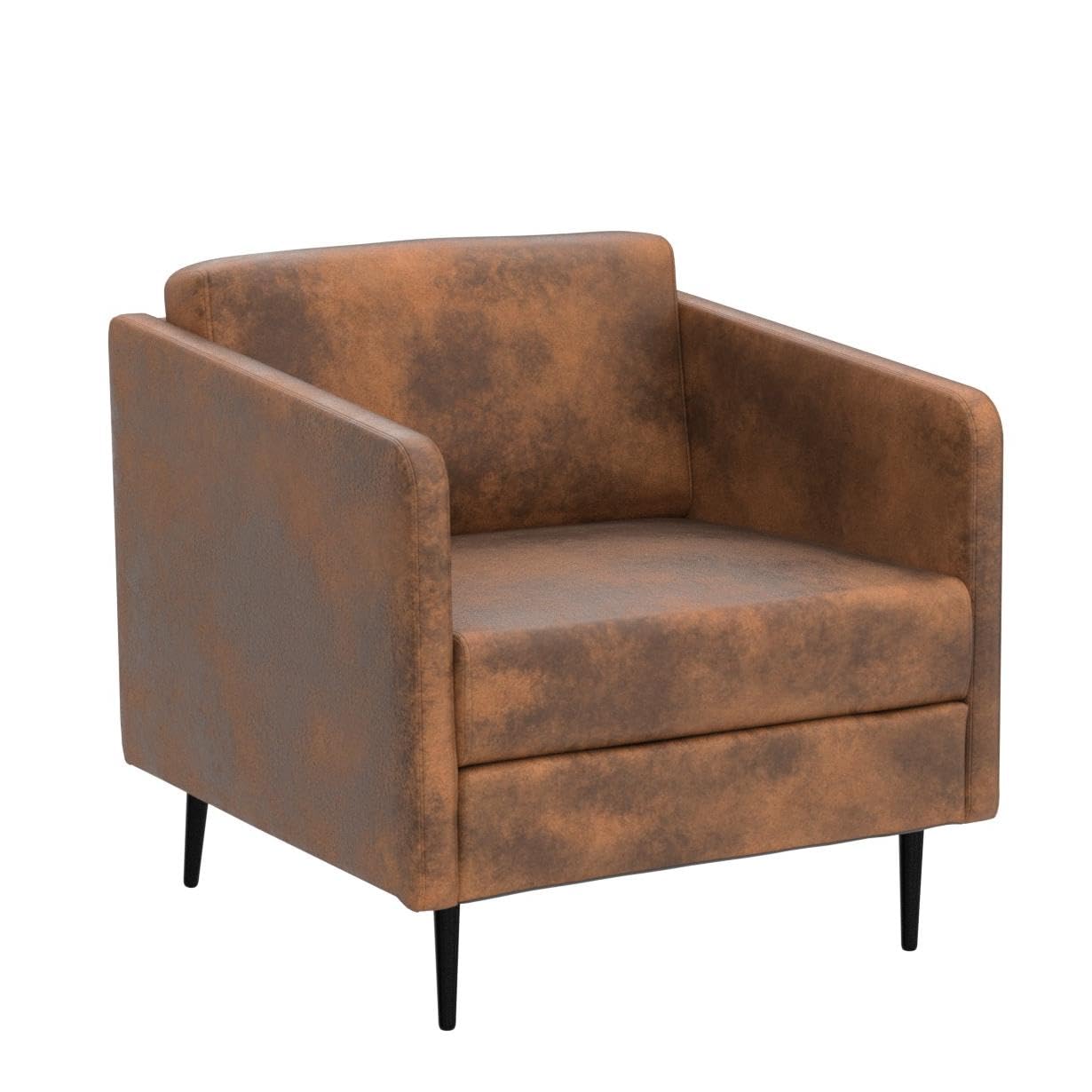 Mid-Century Modern Accent Chair - Retro Club Chair with Bronzing Fabric & Metal Legs, Comfy Single Sofa for Living Room, Bedroom, Office - Orange Velvet Upholstery (Perfect for Lounge, Reading Nook & Home Decor)