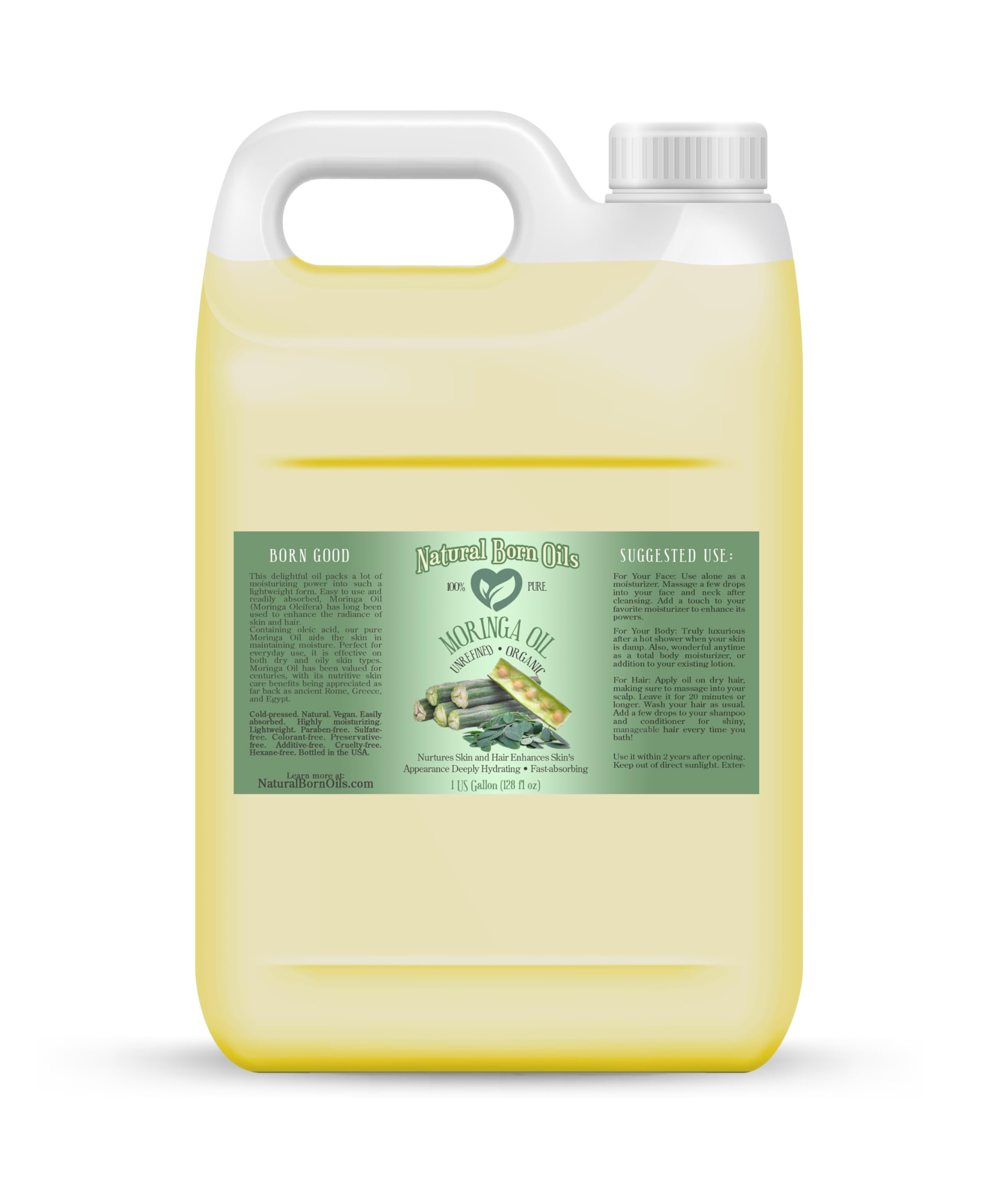 Organic Cold-Pressed Moringa Oil 1 Gallon - 100% Pure Nutrient-Rich Carrier Oil for Skin & Hair Care - Natural Moisturizer for Dry Skin, Scalp Treatment & DIY Beauty Recipes - USDA Certified for Face, Body & Hair Growth
