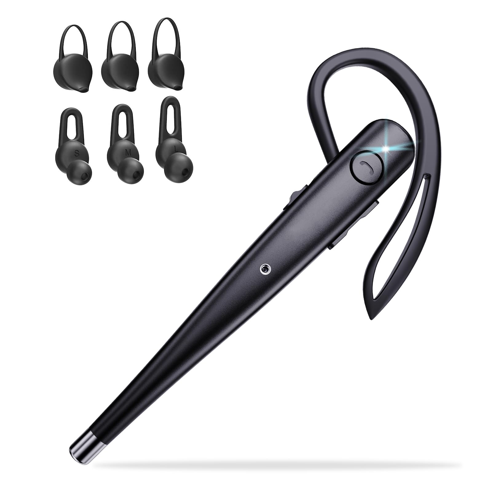 Wireless Bluetooth Headset with Noise Cancelling Microphone - Single Ear Hands-Free Headphones for iPhone, Android, Office, Truckers & Work Calls | Perfect for Business, Driving & Remote Work