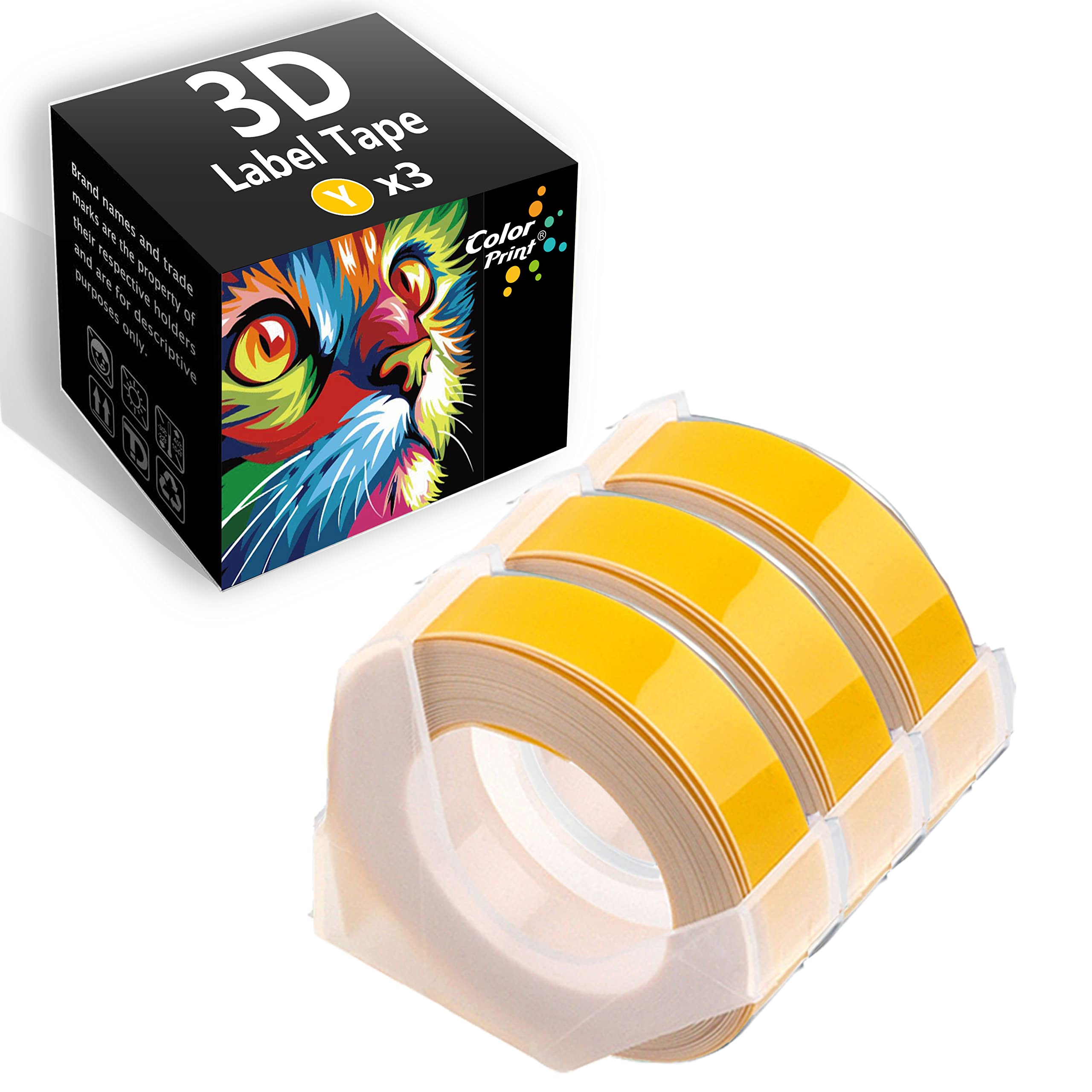 Dymo 3D Embossing Label Tape 3-Pack - Compatible Replacement for Dymo Organizer Xpress Pro, Motex, Omega Home & Junior Embosser - Yellow Plastic Label Maker Tape for Home, Office & Craft Organization