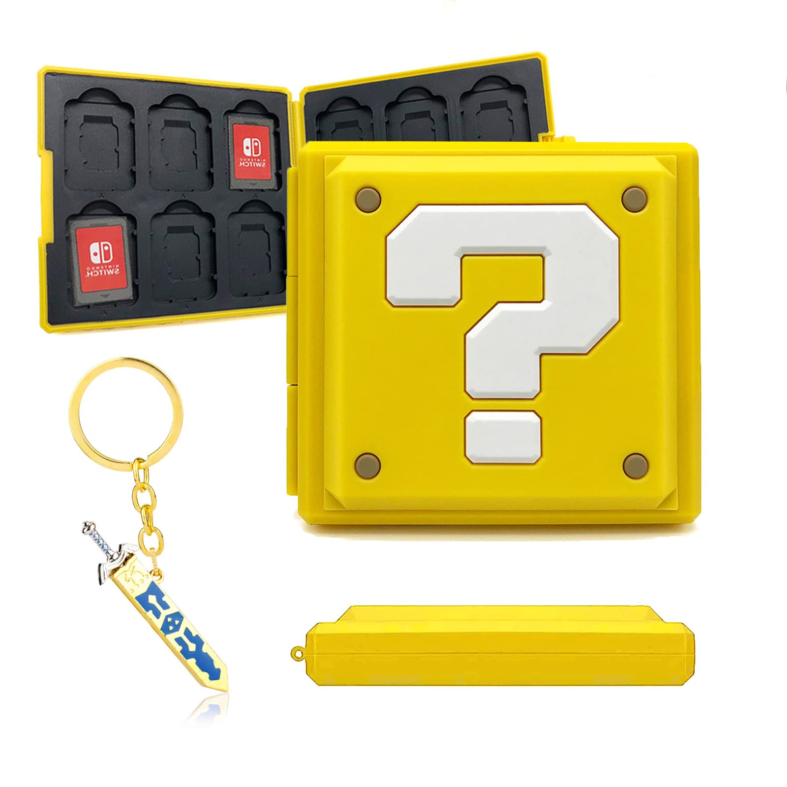 Nintendo Switch Game Card Holder - 12 Slot Portable Thin Hard Storage Case for Switch Games with Gift Key Ring Sword (Question Mark) - Perfect for Travel, Gaming Parties & Organizing Your Game Collection