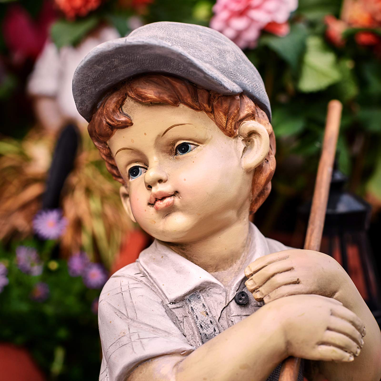Solar Powered Boy Garden Statue with LED Lantern - 17.5