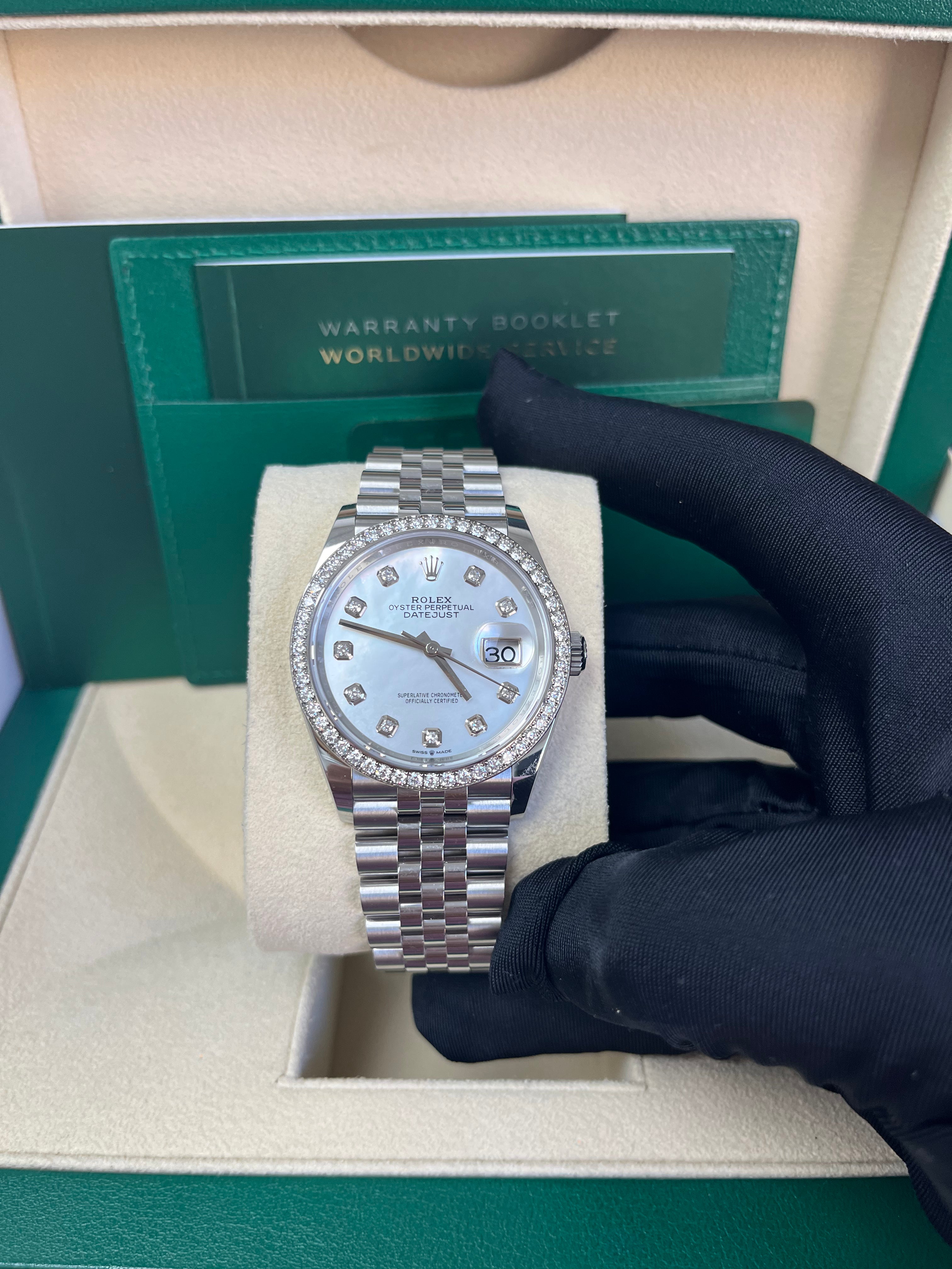 Rolex Datejust 36mm Watch - Mother of Pearl Diamond Dial & Bezel, Stainless Steel Jubilee Bracelet (Ref#126284RBR) | Luxury Men's & Women's Timepiece for Business, Gifts & Special Occasions