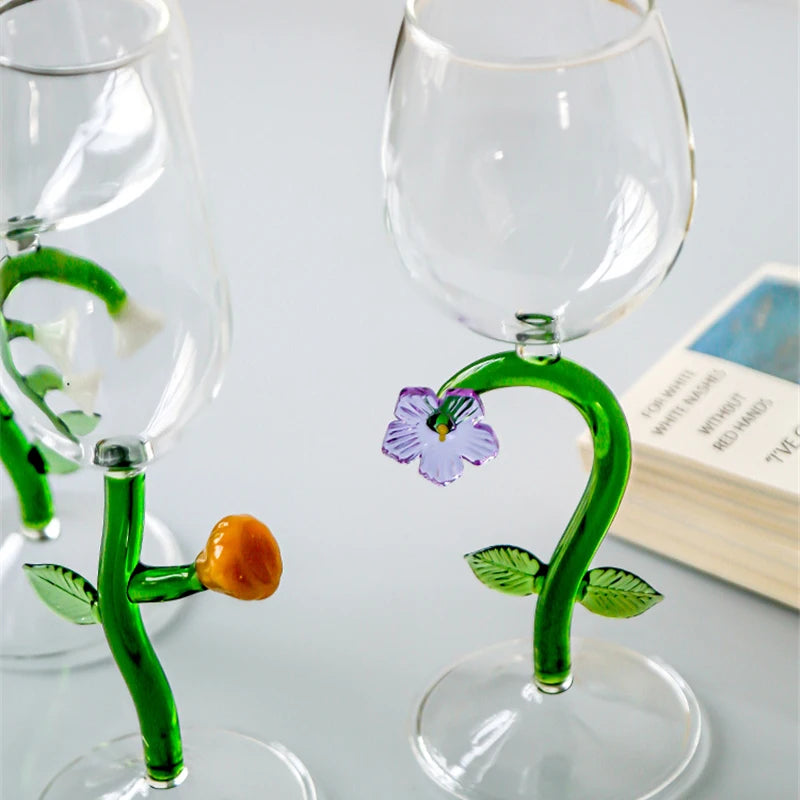 Enchanted Garden Wine Glass Set - Elegant Floral Design Stemware for Red & White Wine - Perfect for Weddings, Parties & Romantic Dinners