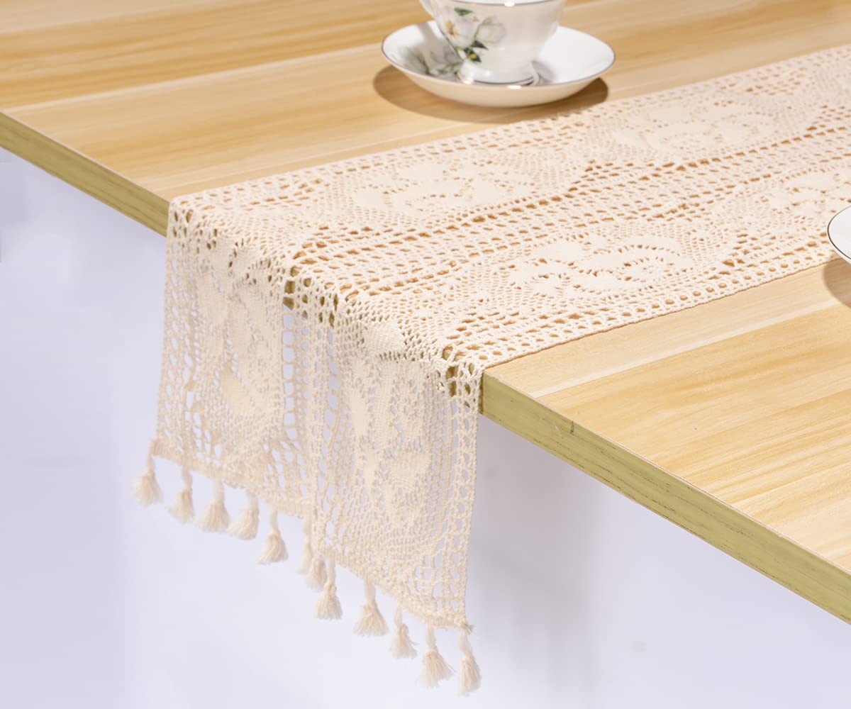 Farmhouse Style Burlap Table Runner with Tassels - Boho Cotton Table Decor for Rustic Weddings, Bridal Showers & Home Dining | Perfect for Bohemian-Themed Events and Everyday Table Settings