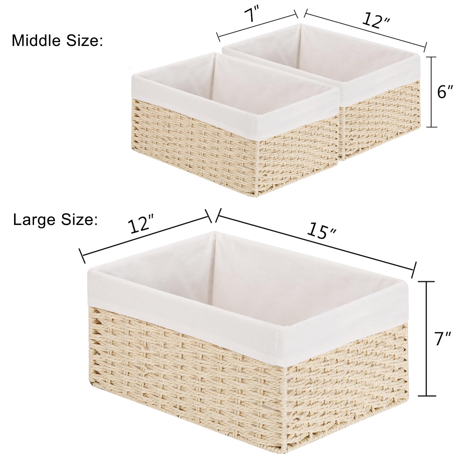 Vagusicc 6-Piece Woven Paper Rope Storage Basket Set - Large Cube Organizer Bins for Shelves, Bathroom, Living Room & Bedroom - Beige Wicker Baskets for Toilet Paper, Toys, Blankets & Home Organization