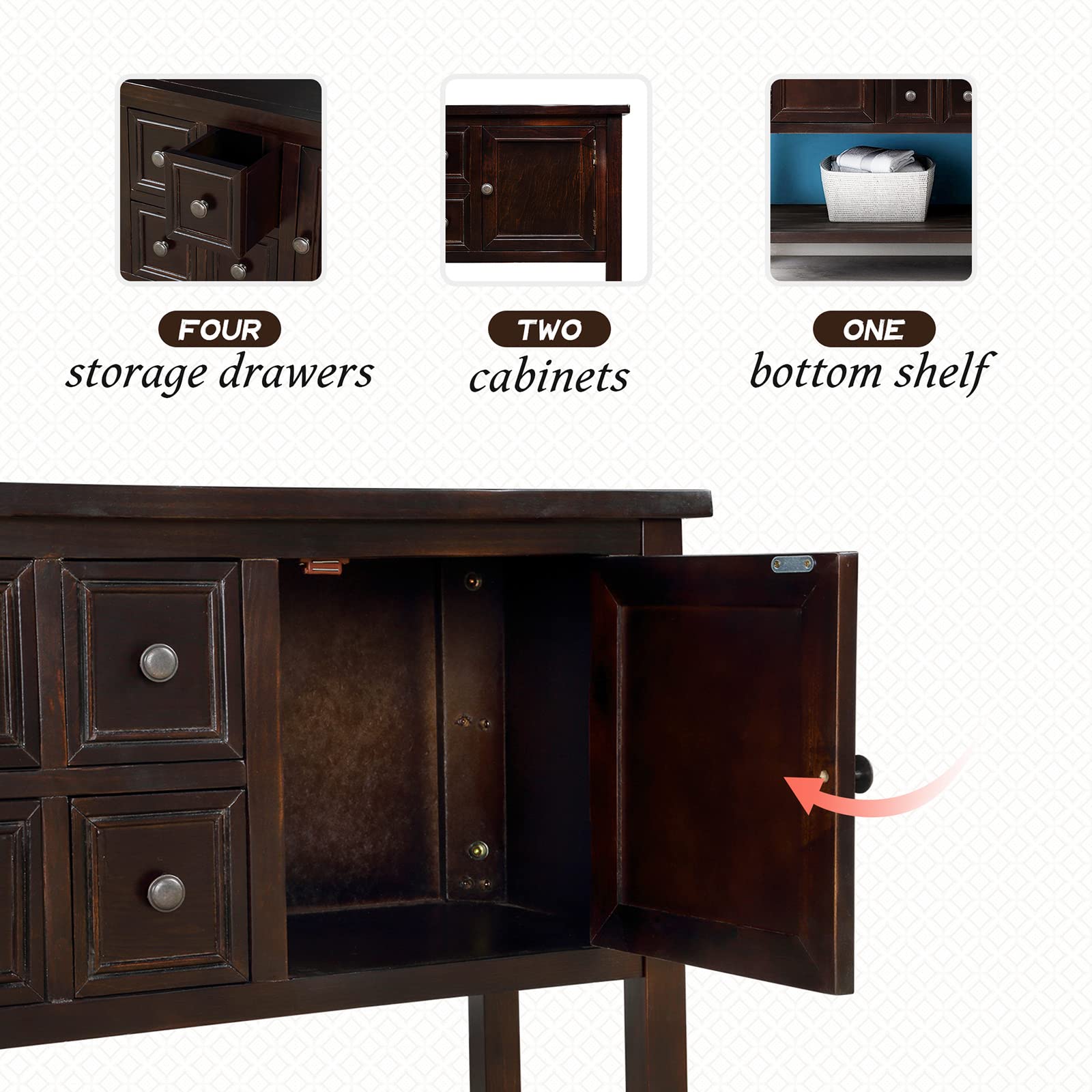 Distressed Buffet Sideboard - Retro Wooden Console Table for Kitchen, Dining & Living Room - Coffee Station & Storage