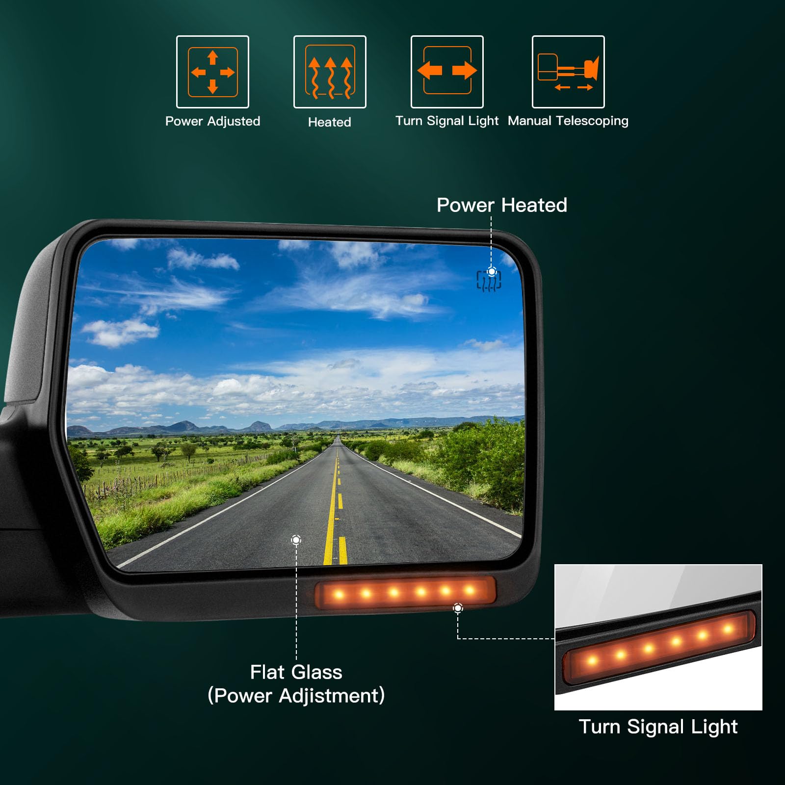 SCITOO Power Heated Towing Mirror with LED Signals for 2004-2006 Ford F-150 - Driver Side Exterior Rear View Mirror - Perfect for Towing, Off-Roading & Night Driving