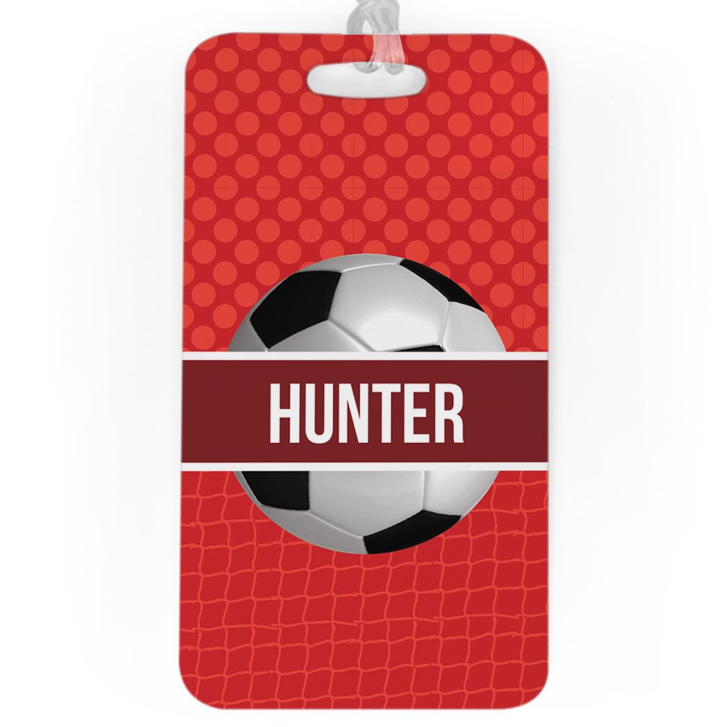 Personalized Soccer Ball Luggage Tag - Custom Name with Soccer Design - Large Red Bag Tag for Travel & Sports Gear - Perfect for Soccer Fans & Travelers