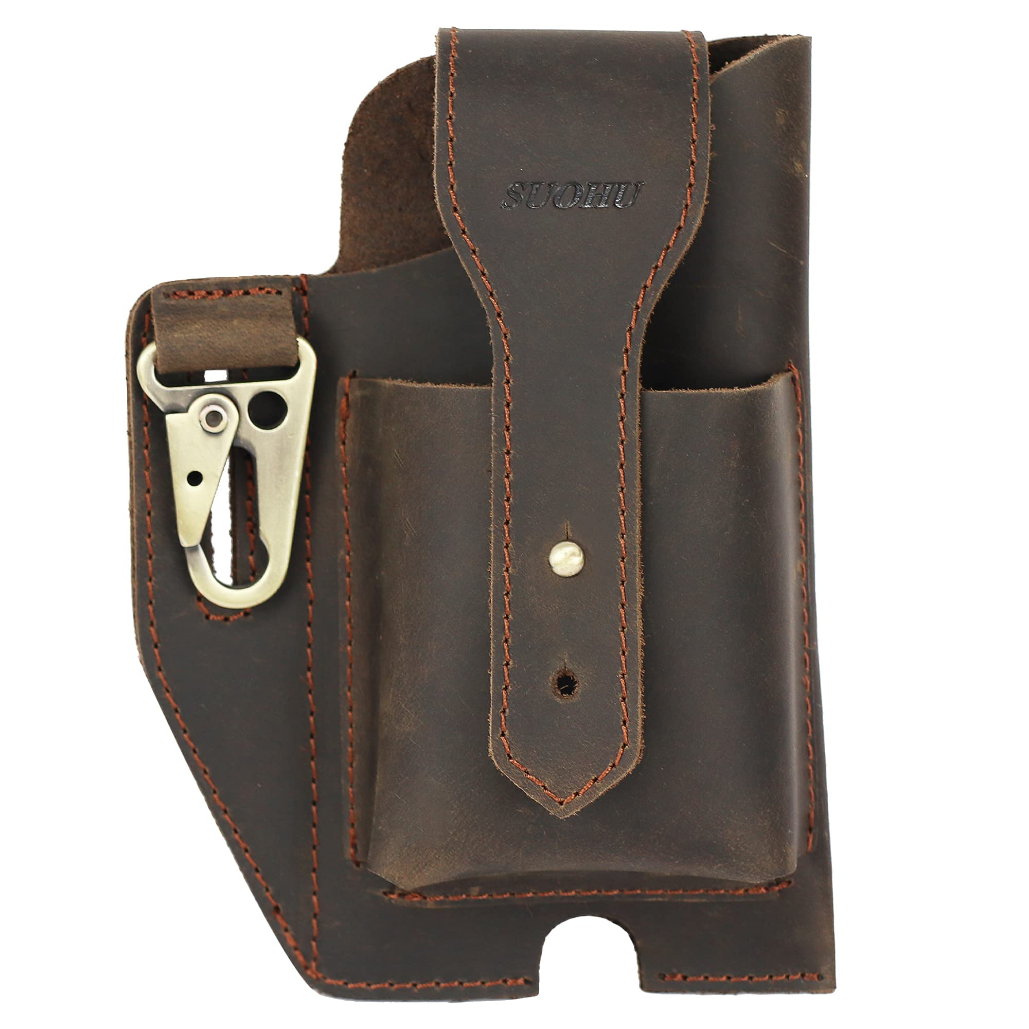 Premium Leather Phone Holster with Belt Clip - Universal Leather Cell Phone Pouch for iPhone & Smartphones - Tactical Belt Phone Case for Men & Women - Dark Brown - Perfect for Outdoor, Work & Daily Use