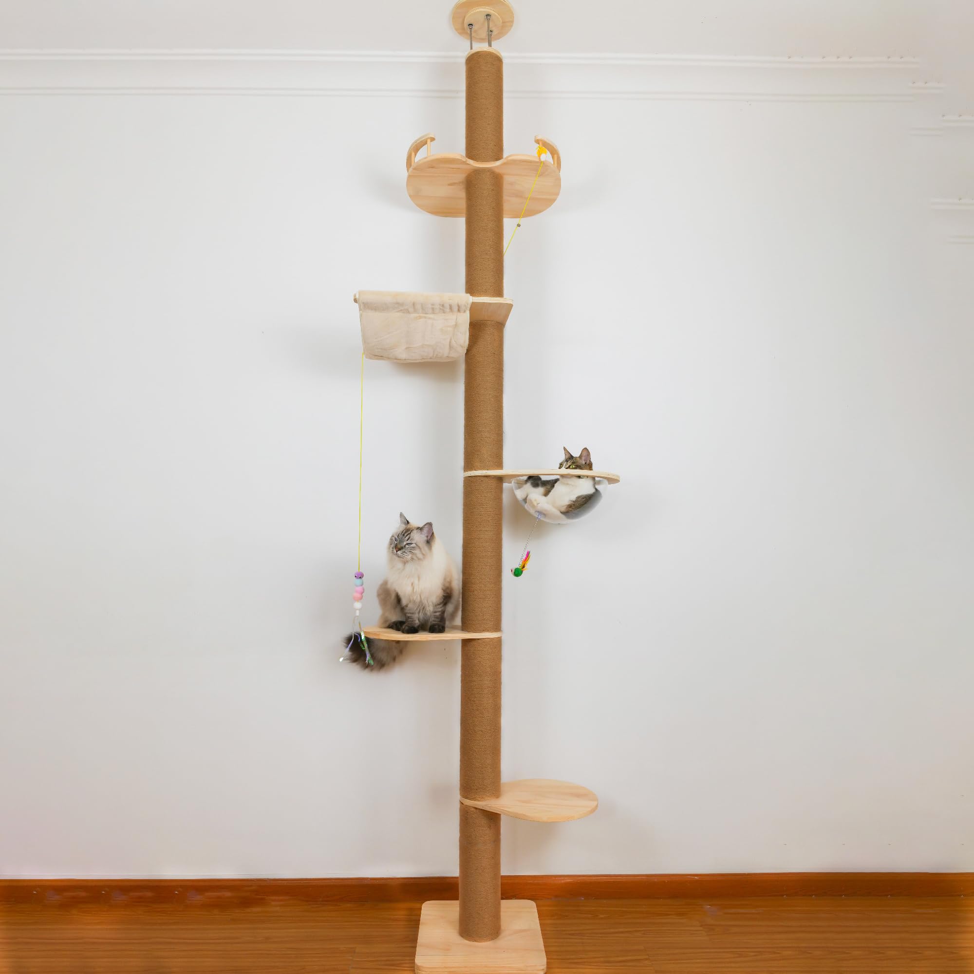 Adjustable 5-Tier Floor to Ceiling Cat Tree (50-120 inches) - Sturdy Hemp Scratching Post for Indoor & Outdoor Use - Perfect for Small Spaces & Multi-Cat Homes