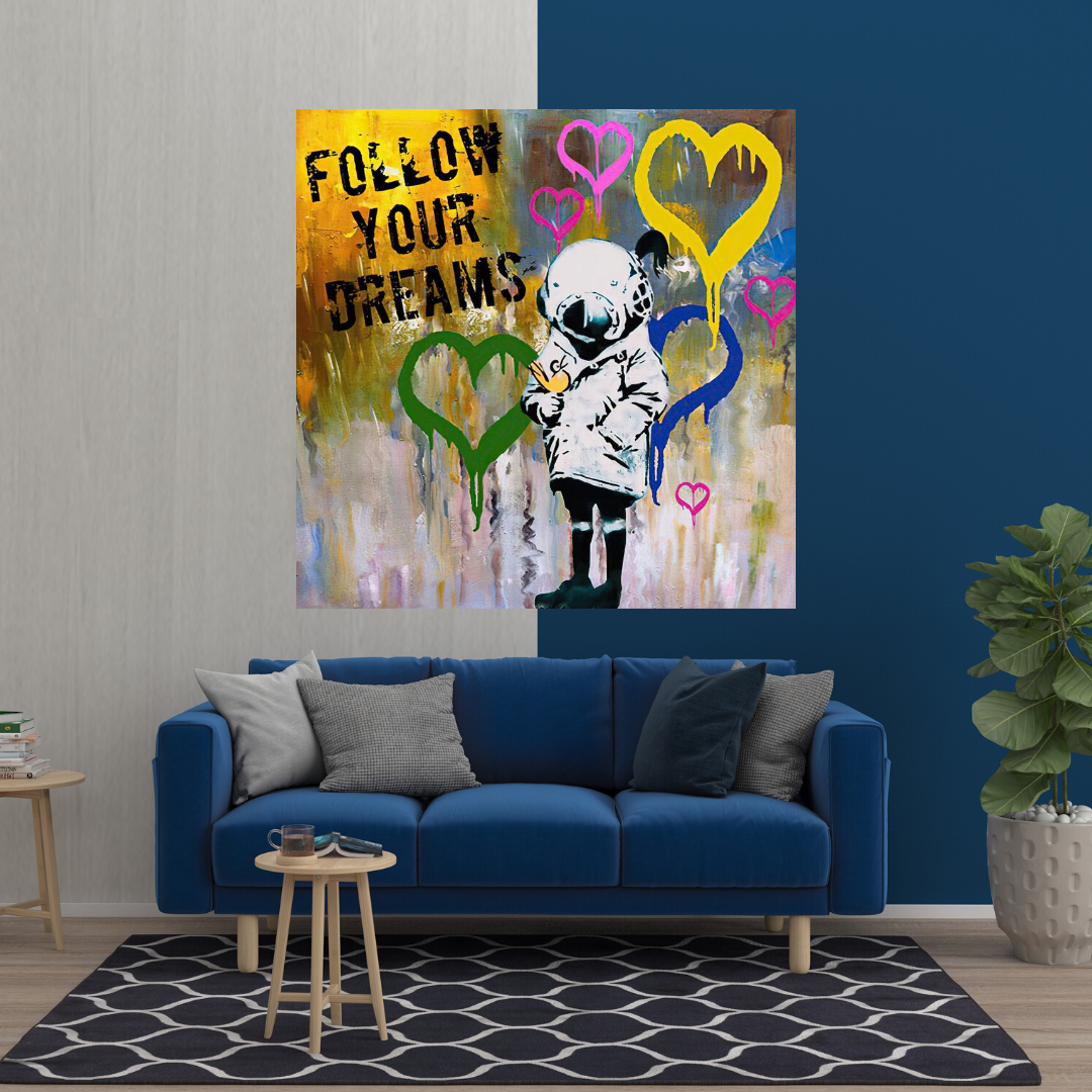 Banksy Follow Your Dreams Graffiti Canvas Wall Art Print - Urban Street Art Decor for Living Room, Bedroom & Office - Perfect Gift for Art Lovers