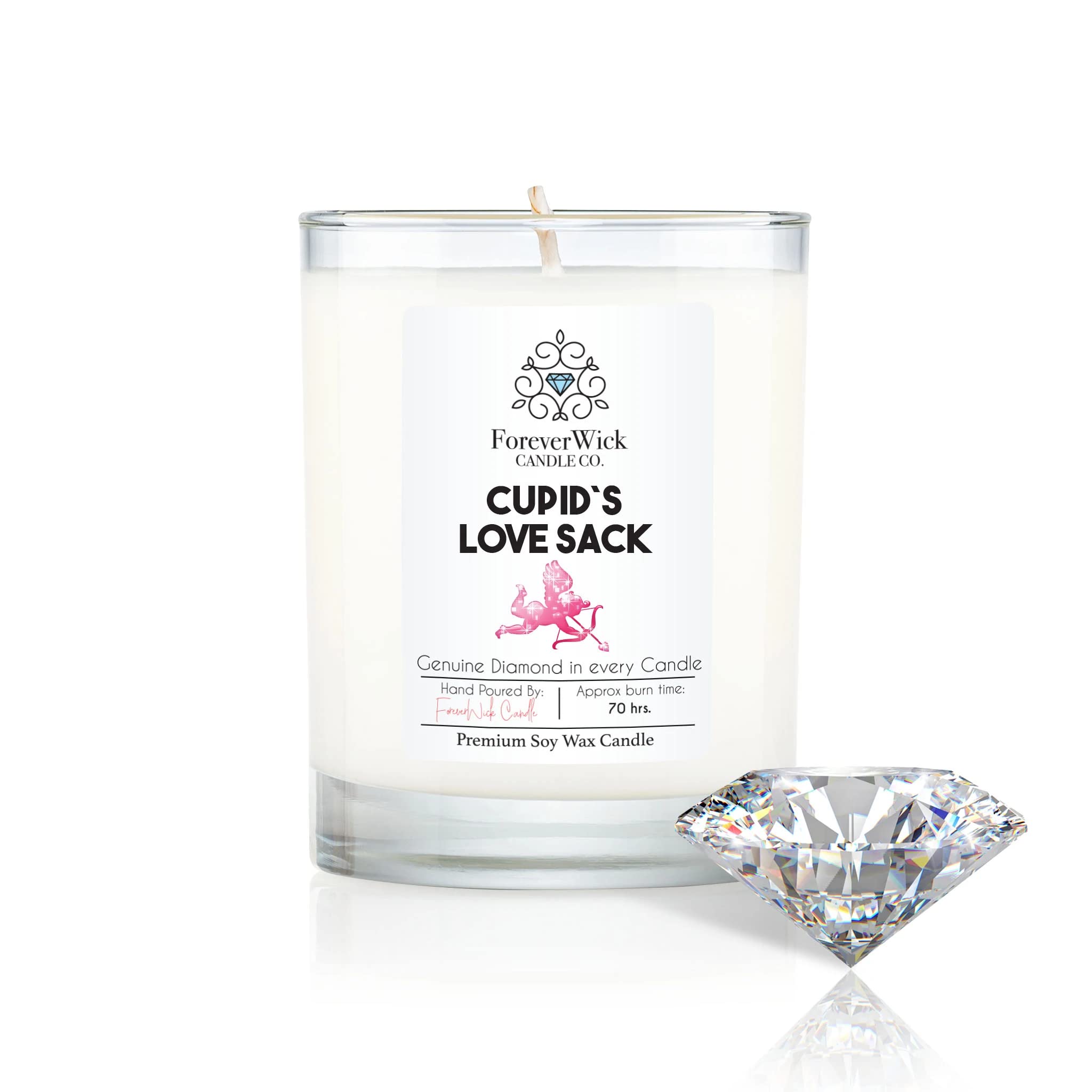Romantic Diamond-Infused Cupid & Rose Scented Soy Candle - 14oz 70-Hour Burn Time | All-Natural Organic Soy Wax with Floral Fragrance | Perfect Anniversary Gift for Women, Valentine's Day Present | Creates Cozy Ambiance for Date Nights & Romantic Dinners