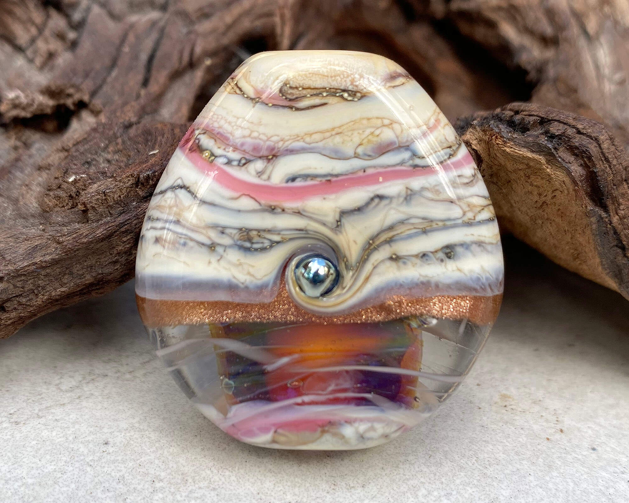 Rainbow Pink Organic Lampwork Focal Bead SRA - Handmade Glass Beads for Jewelry Making, DIY Craft Projects, Bracelets & Necklaces - Perfect for Beaders and Artisans