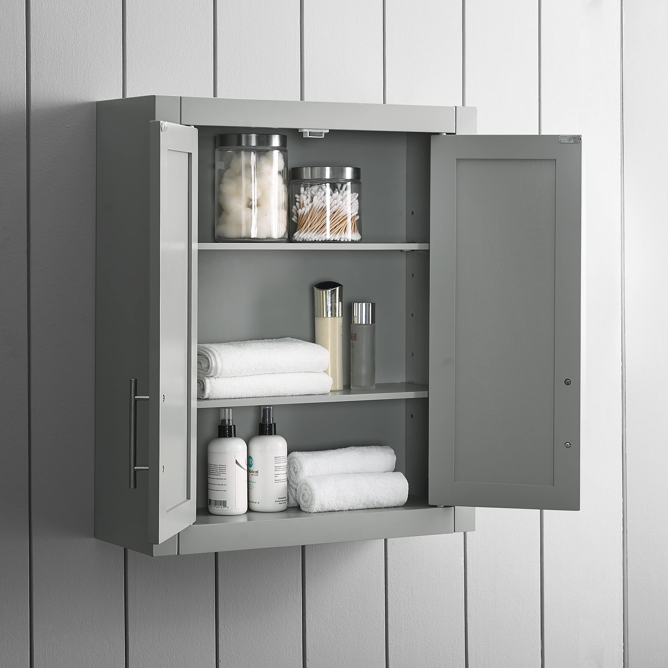 Crosley Savannah Wall Mounted Bathroom Storage Cabinet with Shelves - Gray Medicine Cabinet for Bathroom Organization & Space Saving - Perfect for Small Bathrooms, Apartments & Vanities