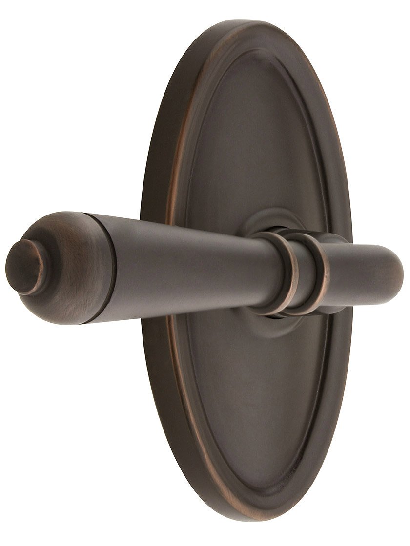 Oil Rubbed Bronze Oval Rosette Privacy Door Handleset with Turino Levers - Left Hand Configuration for Bedroom, Bathroom & Interior Doors