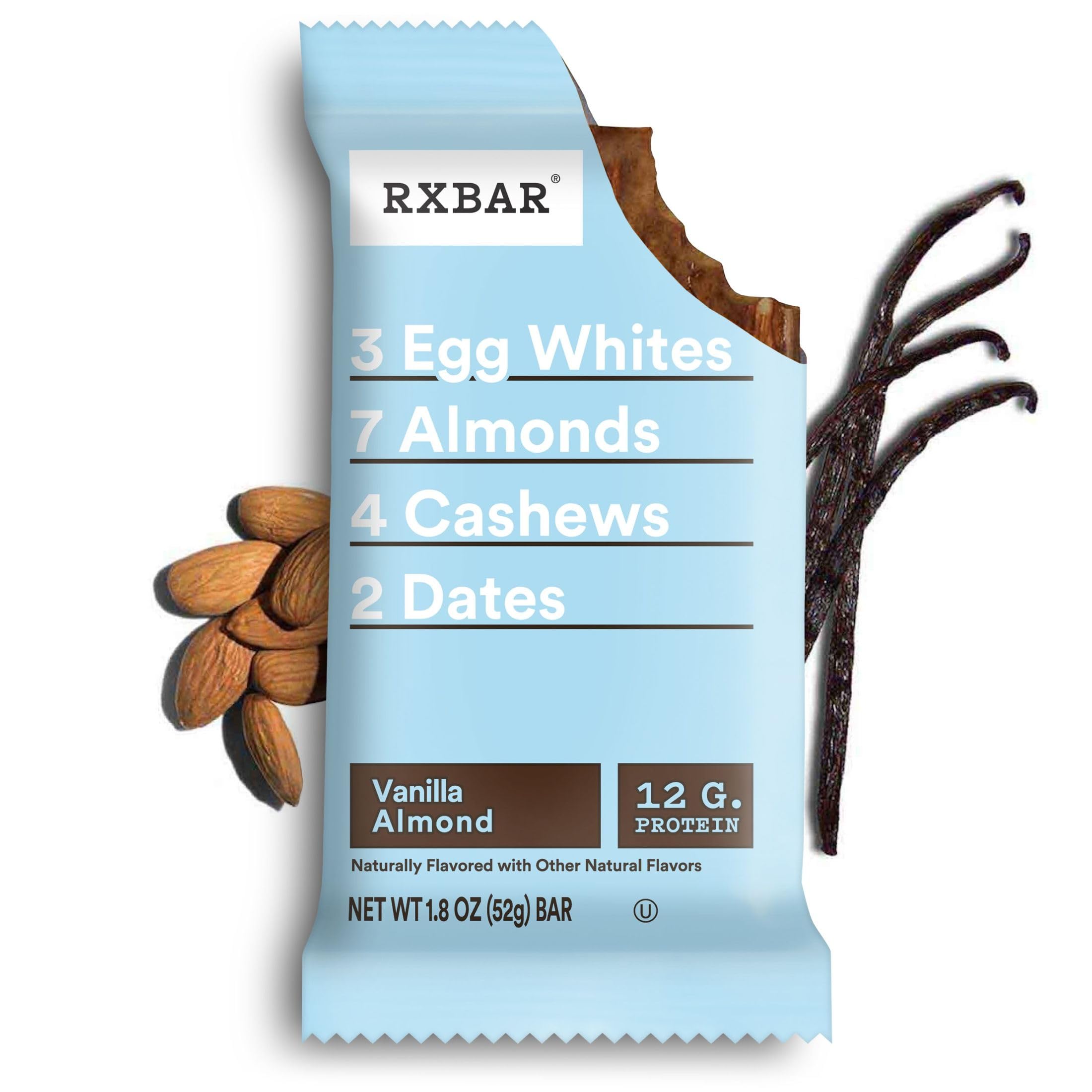 RXBAR Protein Bars - Vanilla Almond Flavor, 12 Pack (22oz) | High Protein Snack Bars for Workout Recovery, Healthy On-the-Go Breakfast & Travel Snacks | Gluten Free, No Added Sugar, Whole Food Ingredients