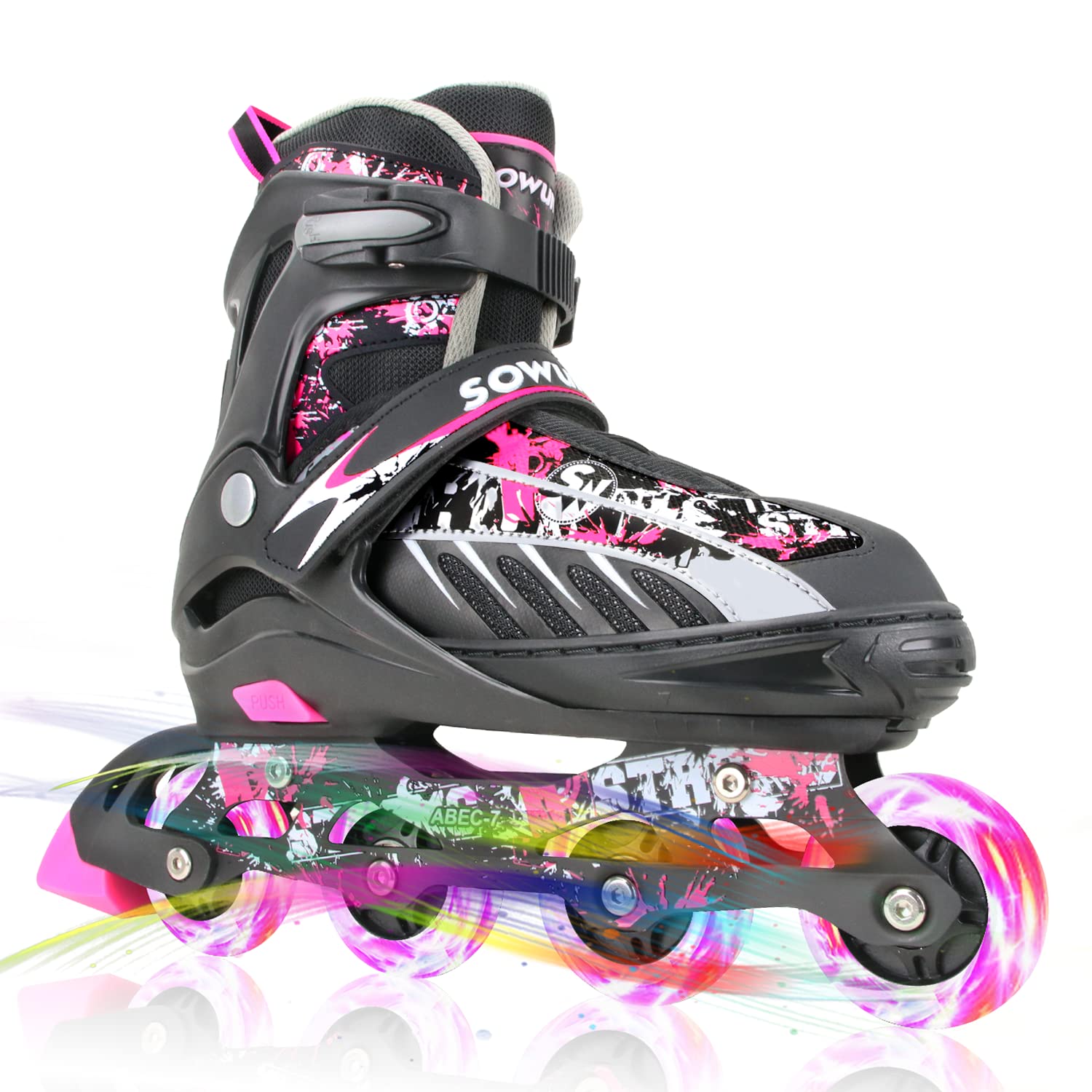 Sowume Adjustable Inline Skates for Kids & Adults - LED Light Up Wheels Roller Blades for Girls, Boys, Women & Men - Perfect for Outdoor Skating, Fitness & Fun Family Activities