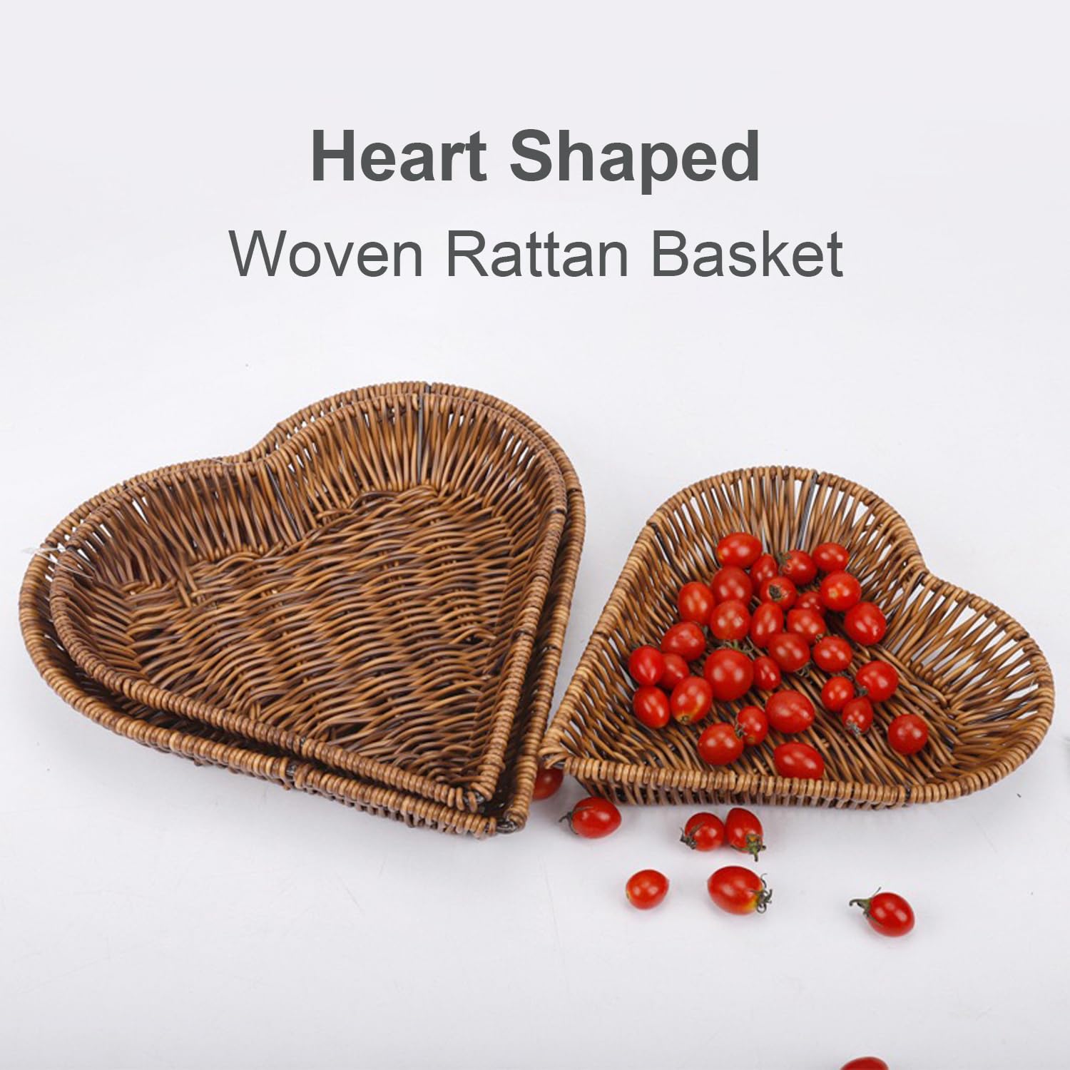 Heart-Shaped Woven Storage Basket - Decorative Rattan Fruit & Bread Holder for Kitchen, Bathroom, Dining Table - Perfect for Organizing Snacks, Towels, and Home Decor