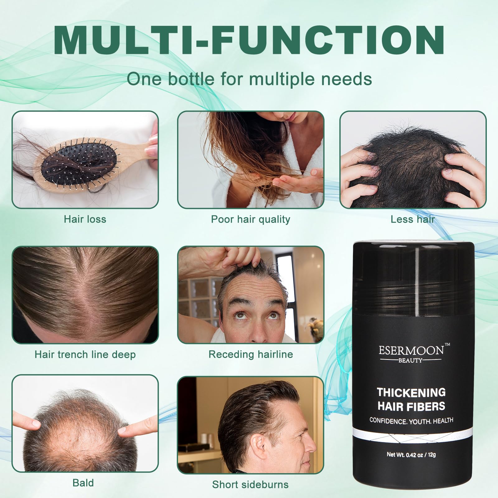 Premium Hair Building Fibers for Thinning Hair - Natural Looking Hair Thickening Powder for Men & Women - Instant Volume & Density Booster - Perfect for Daily Styling, Special Occasions & Confidence Boosting (Black)