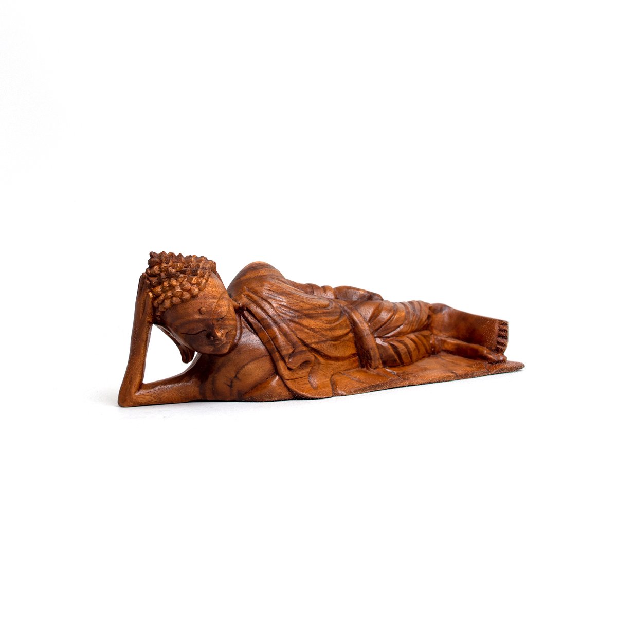 Hand Carved Wooden Buddha Statue - 12 Inch Side Laying Meditation Buddha Sculpture for Home Decor, Yoga Studio & Spiritual Gifts