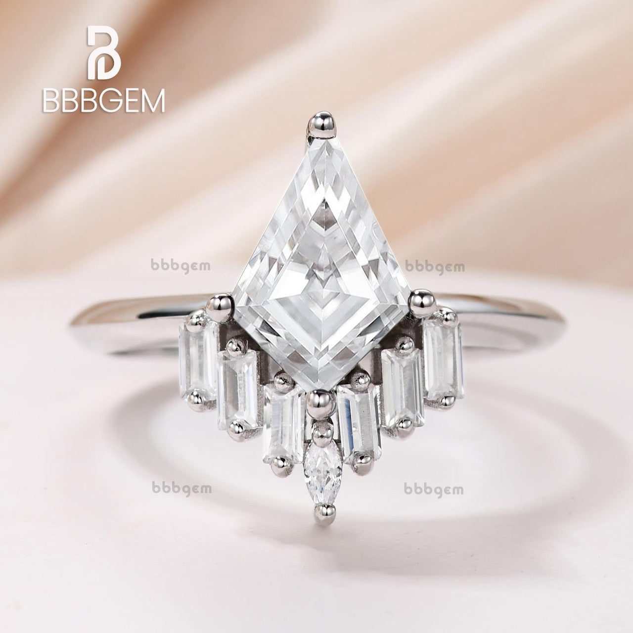 White Gold Kite Cut Moissanite Engagement Ring - Vintage Bridal Jewelry with Knife Edge Band, Perfect Gift for Her | Wedding, Proposal, Anniversary & Special Occasions