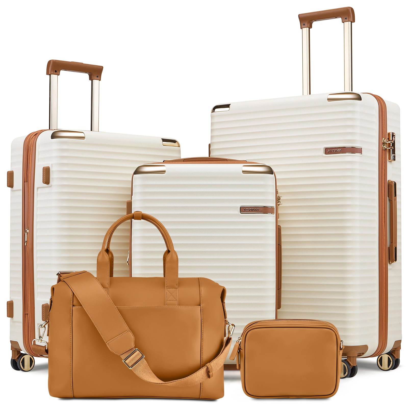 Joyway 5-Piece Expandable Luggage Set with TSA Lock - Lightweight Hard Shell Suitcase with 360° Spinner Wheels (White) - Perfect for Family Vacations, Business Trips & International Travel