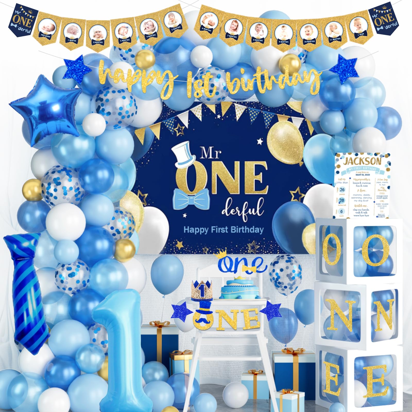 1st Birthday Decorations for Boys - Baby Boy First Birthday Party Supplies | Little Mr Onederful Theme Decor | One Year Old Birthday Party Ideas for Boys - Perfect for Baby's First Birthday Celebrations, Photo Backdrops & Cake Smash Sessions