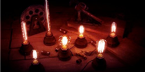 Vintage Industrial Table Lamp - Rustic Loft Style Steel Pipe Desk Light with E26 Base, LED Edison Bulb Compatible for Home Office, Study Room & Bedroom Night Light