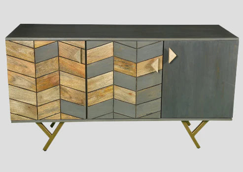 Gfine Solid Mango Wood & Iron Sideboard with 3 Doors - 137x45x73cm - Modern Storage Cabinet for Living Room, Dining Room, or Entryway