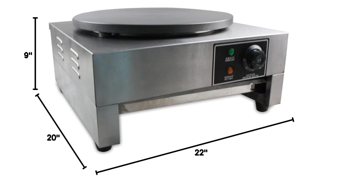 Commercial Crepe Maker Machine 16 Inch - 3000W Heavy Duty Round Pancake Griddle with Cast Iron Cooking Surface & Food-Grade Non-Stick Coating, Indicator Lights - Perfect for Restaurants, Cafes, Breakfast Buffets & Catering Businesses