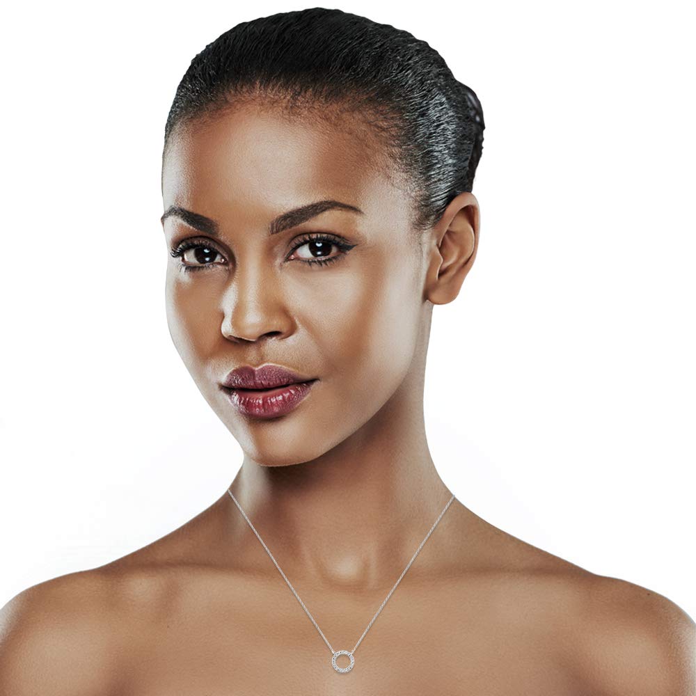 1/5 Ct Diamond Pendant Necklace for Women - 10K White, Rose or Yellow Gold Circle Pendant with 16-18 Inch Adjustable Chain | H-I Color, I2 Clarity | Elegant Jewelry Gift for Anniversary, Valentine's Day & Special Occasions