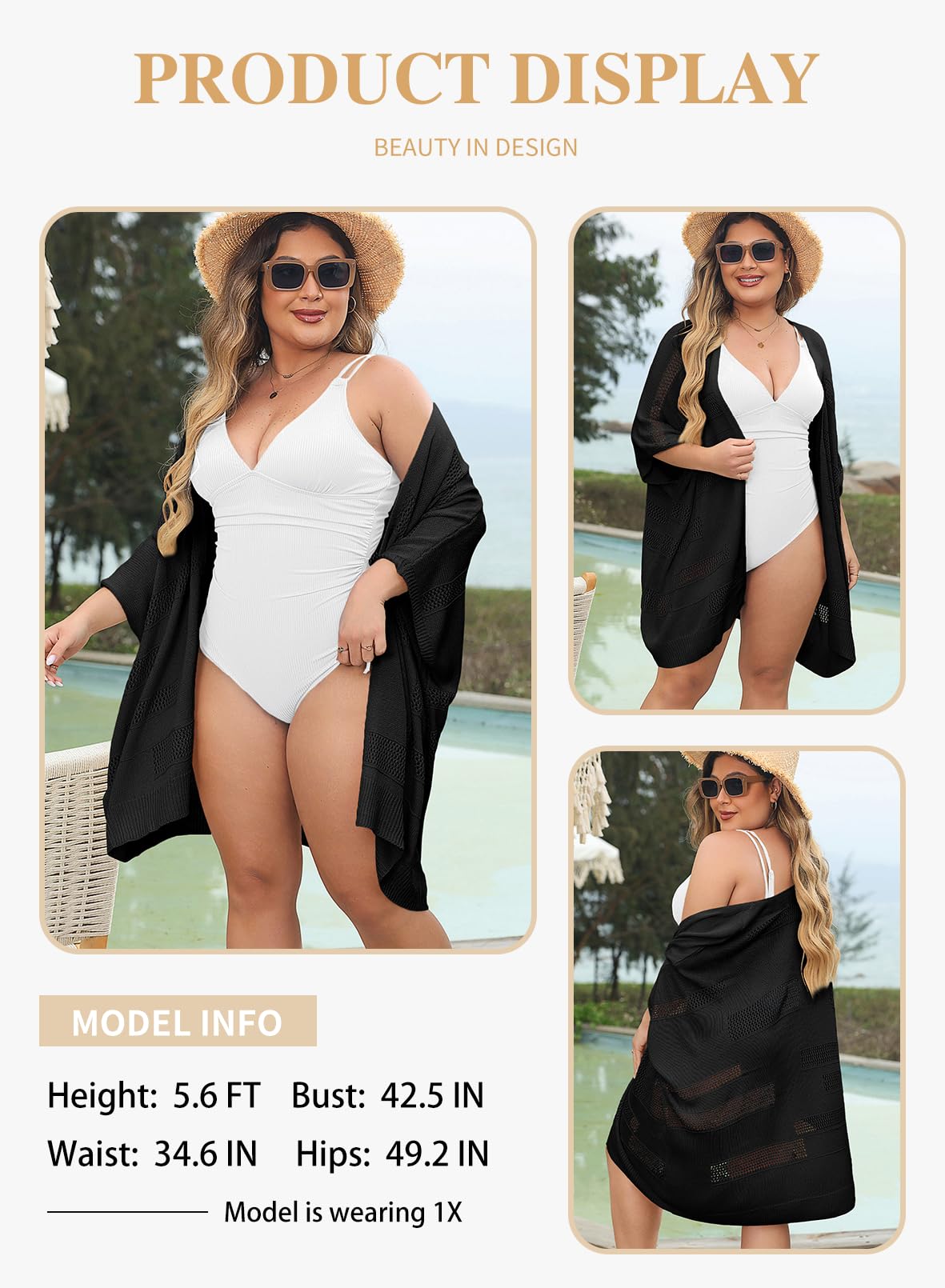 Eytino Women's Plus Size Hollow Out Open Front Long Sleeve Knit Cardigan Sweater (1X-5X) - Perfect for Fall Layering, Office Wear & Casual Outfits
