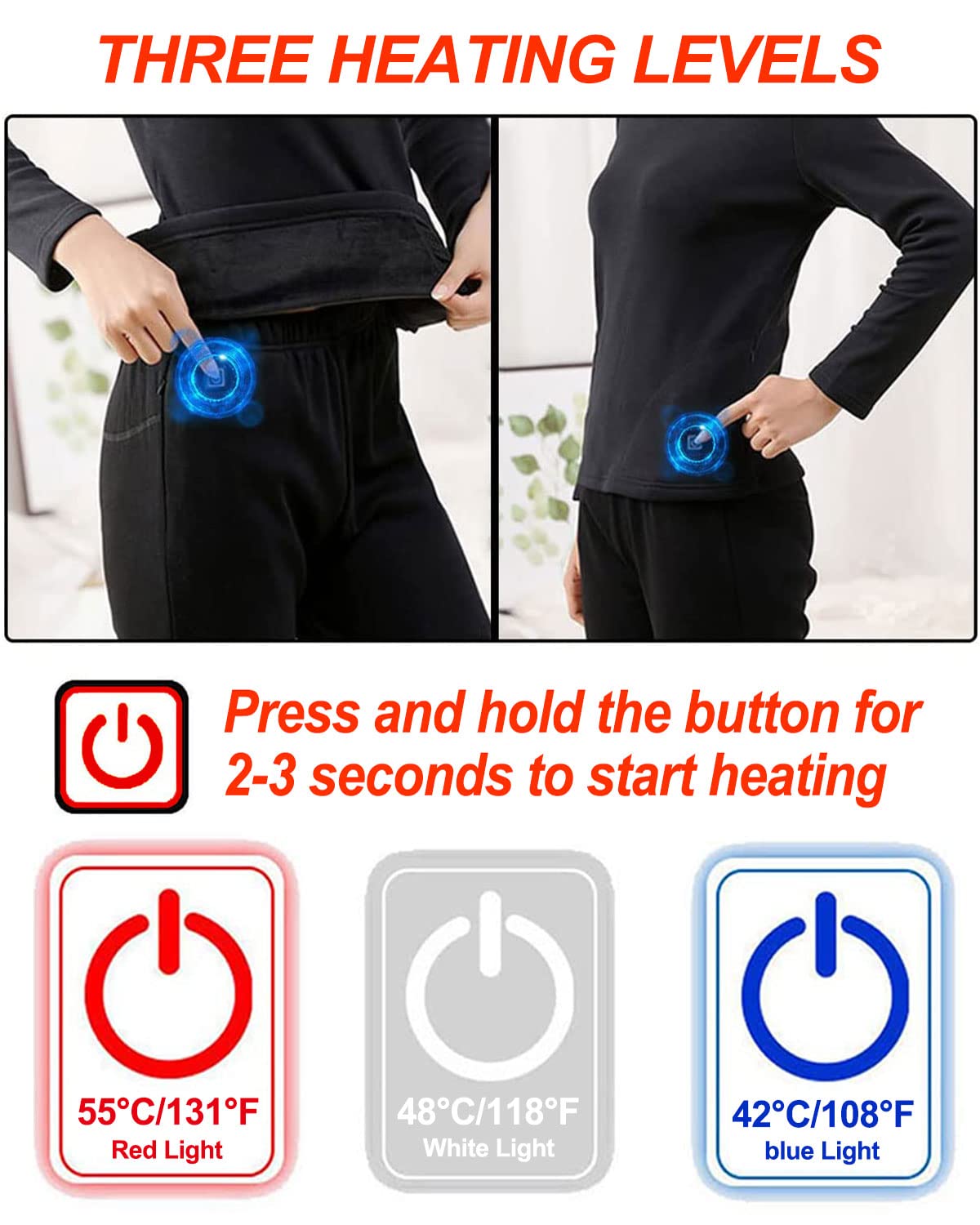 Women's USB Heated Thermal Underwear Set - Electric Warm Long Johns & Leggings for Winter, Snow Sports & Cold Weather Activities