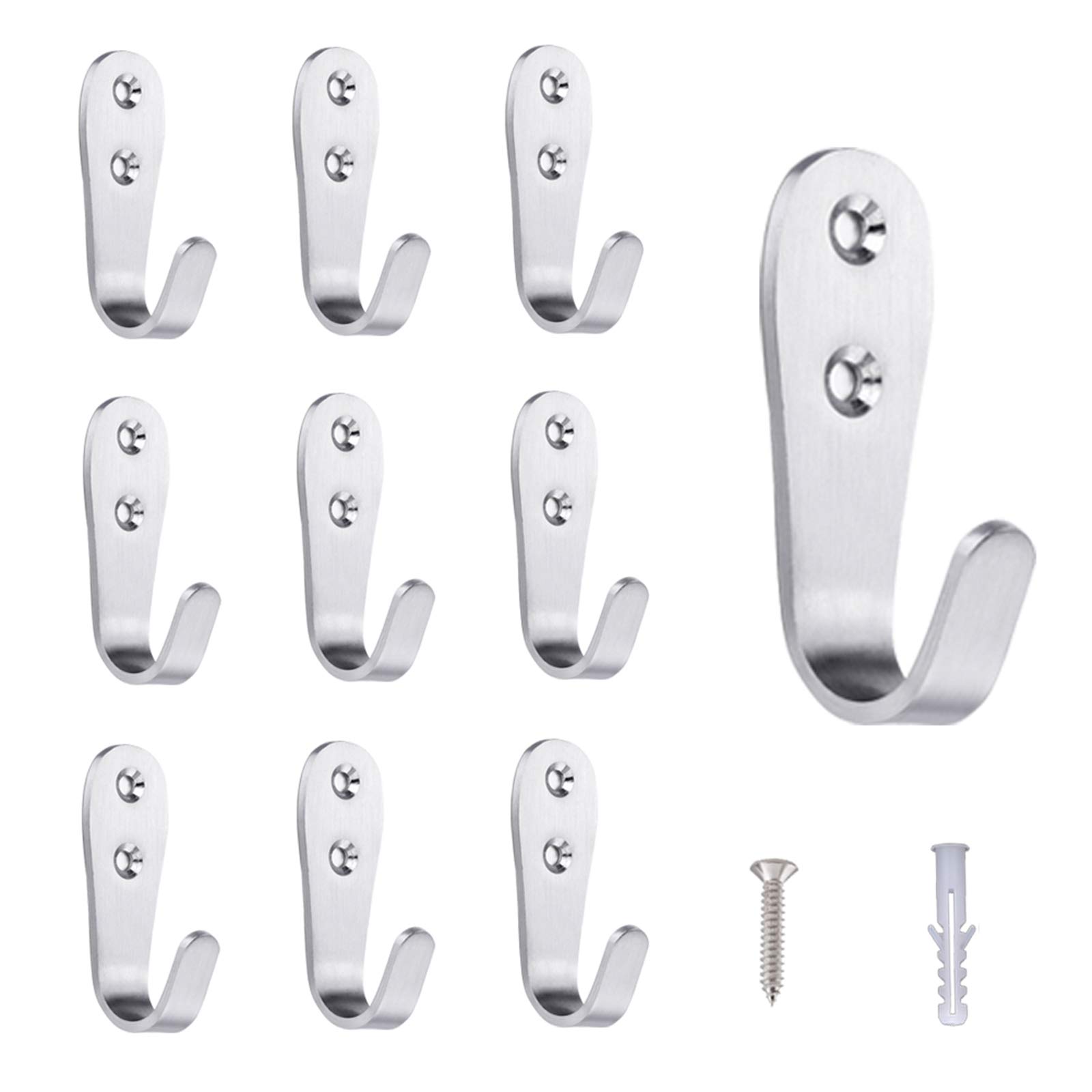 Heavy Duty Wall Hooks - 6 Pack Silver Mounted Coat Hooks for Hanging Coats, Hats, Bags & Towels | Durable Shelf Hooks for Bathroom, Bedroom, Kitchen & Entryway Organization