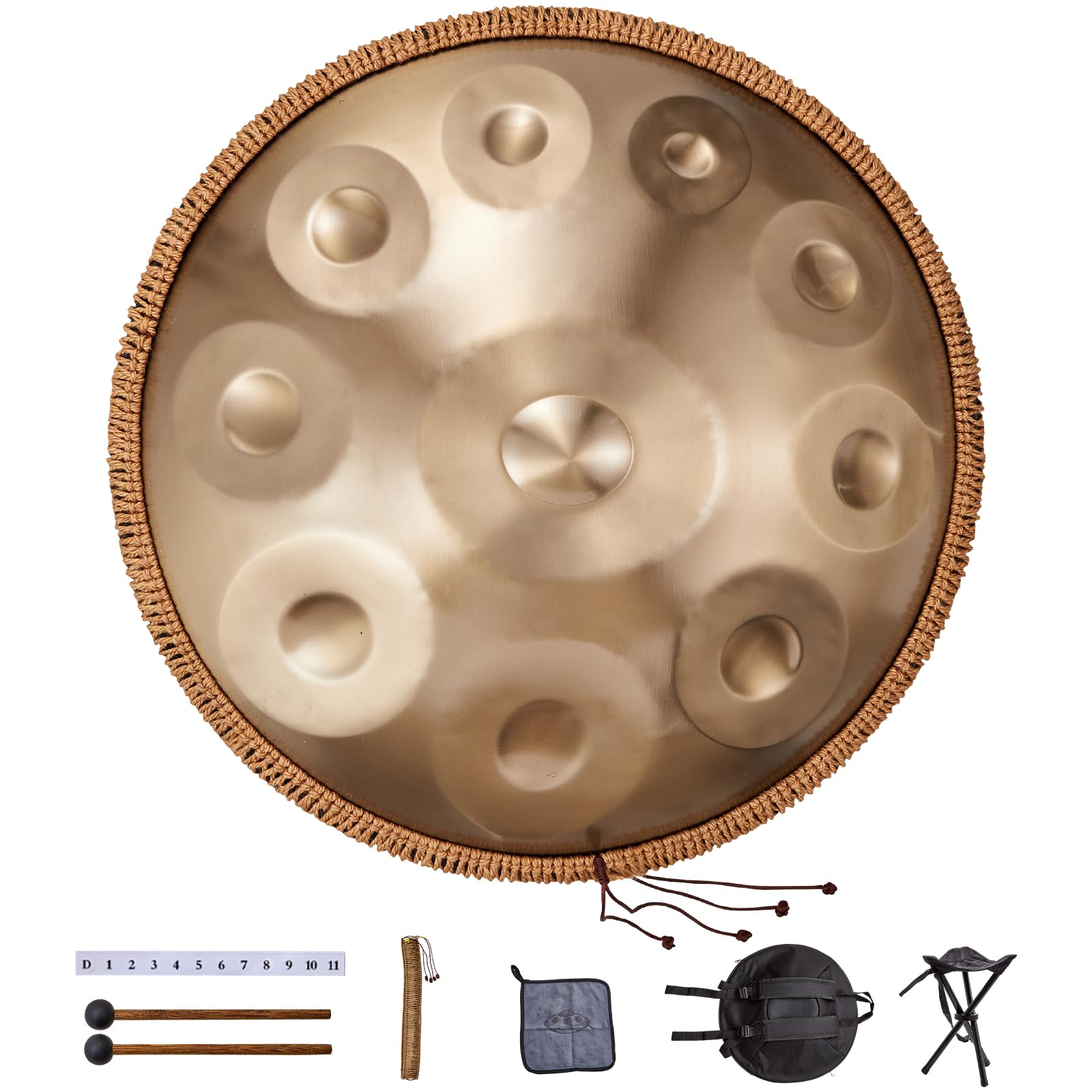 VEVOR 22-inch Handpan Drum in D Minor - 10 Notes Steel Hand Pan with Mallets, 432Hz Tuning, Stand & Carry Bag - Professional Percussion Instrument for Adults & Beginners - Perfect for Meditation, Yoga, Music Therapy & Outdoor Performances