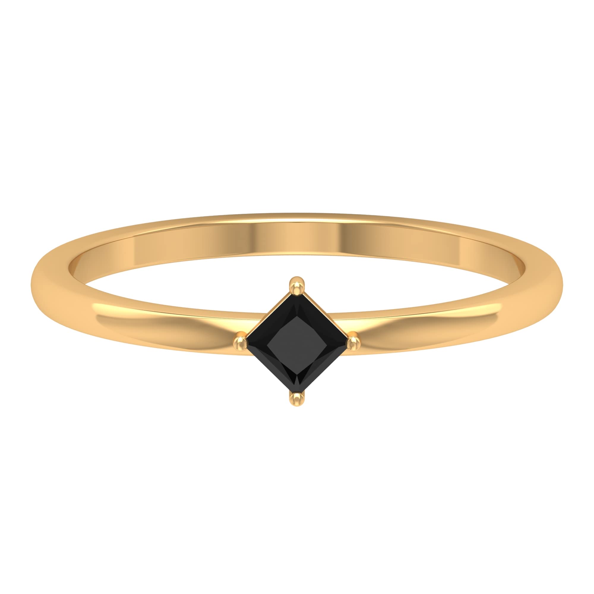Princess Cut Black Spinel Ring for Women - 14K Solid Gold August Birthstone Jewelry, Elegant Solitaire Engagement & Wedding Band - Perfect for Gifts, Anniversaries, and Special Occasions