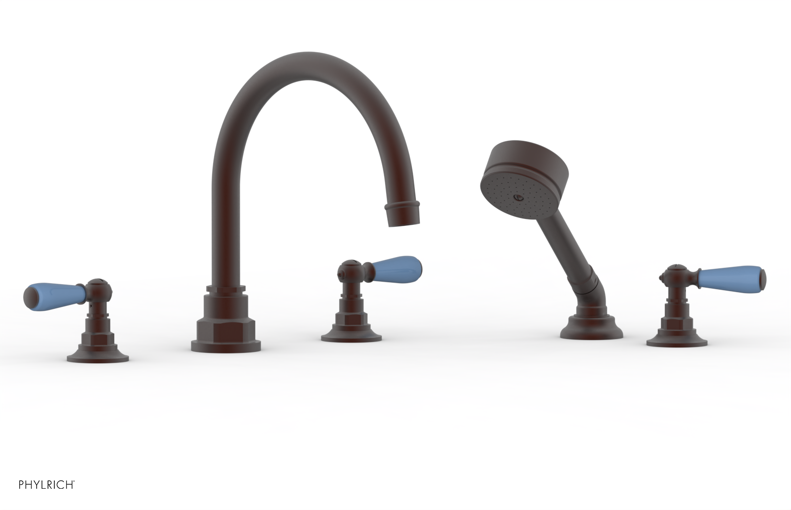 Jamestown Deck Tub Set with Hand Shower - Lever Handles & Light Blue Accents - 165