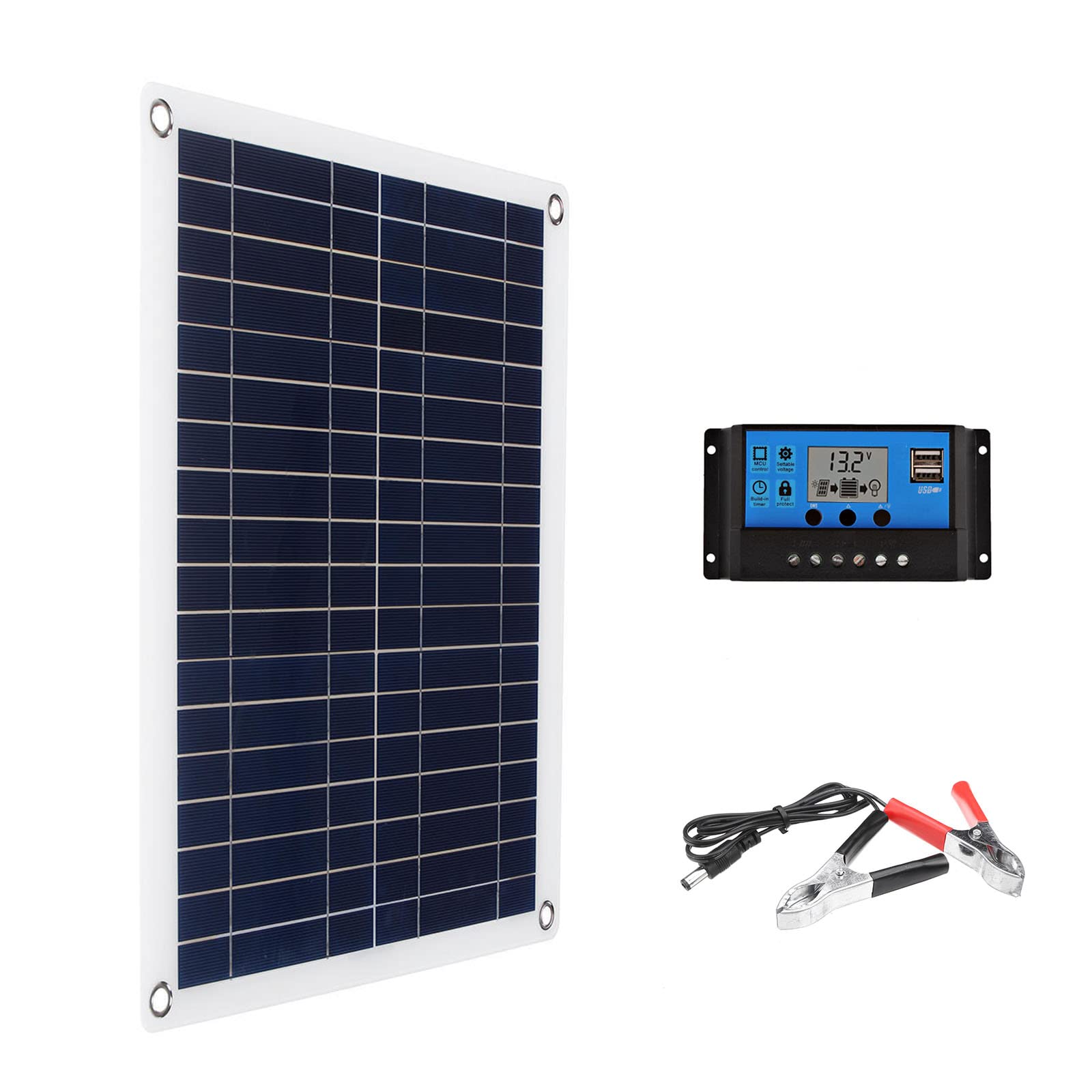 150W Solar Panel Kit (3PCS) - 50W 12V Monocrystalline Solar Panels with Charge Controller, Dual USB Outputs & Battery Clips - Perfect for RV, Marine Boat, Off-Grid Systems & Outdoor Power Supply