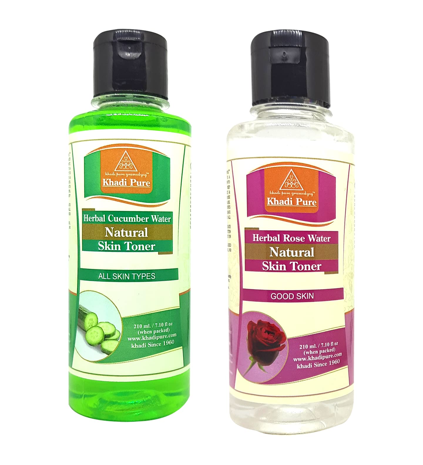 Khadi Pure Rose & Cucumber Water Facial Toner - 210ml (Pack of 2) | Alcohol-Free, Refreshing & Hydrating | For Glowing Skin & Pore Minimizing | Daily Skincare Routine & Post-Shave Soothing
