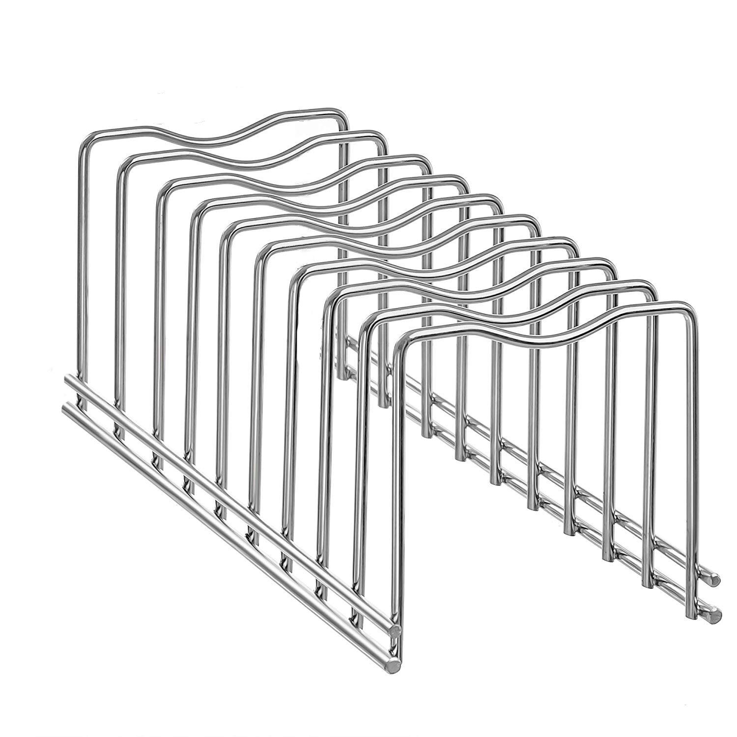 Stainless Steel Kitchen Pot Lid Holder Organizer - Space Saving Rack for Cutting Boards, Bakeware, Reusable Containers & Plates - Perfect for Pantry, Cabinet or Countertop Storage
