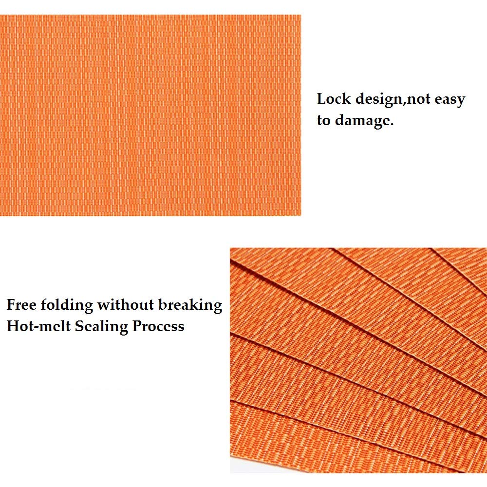 Moon Woven Vinyl Placemats Set of 6 - Non-Slip, Heat Resistant, Wipeable & Washable Kitchen Table Mats for Dining Room, Easy to Clean (Orange) - Perfect for Everyday Meals, Dinner Parties & Holiday Gatherings
