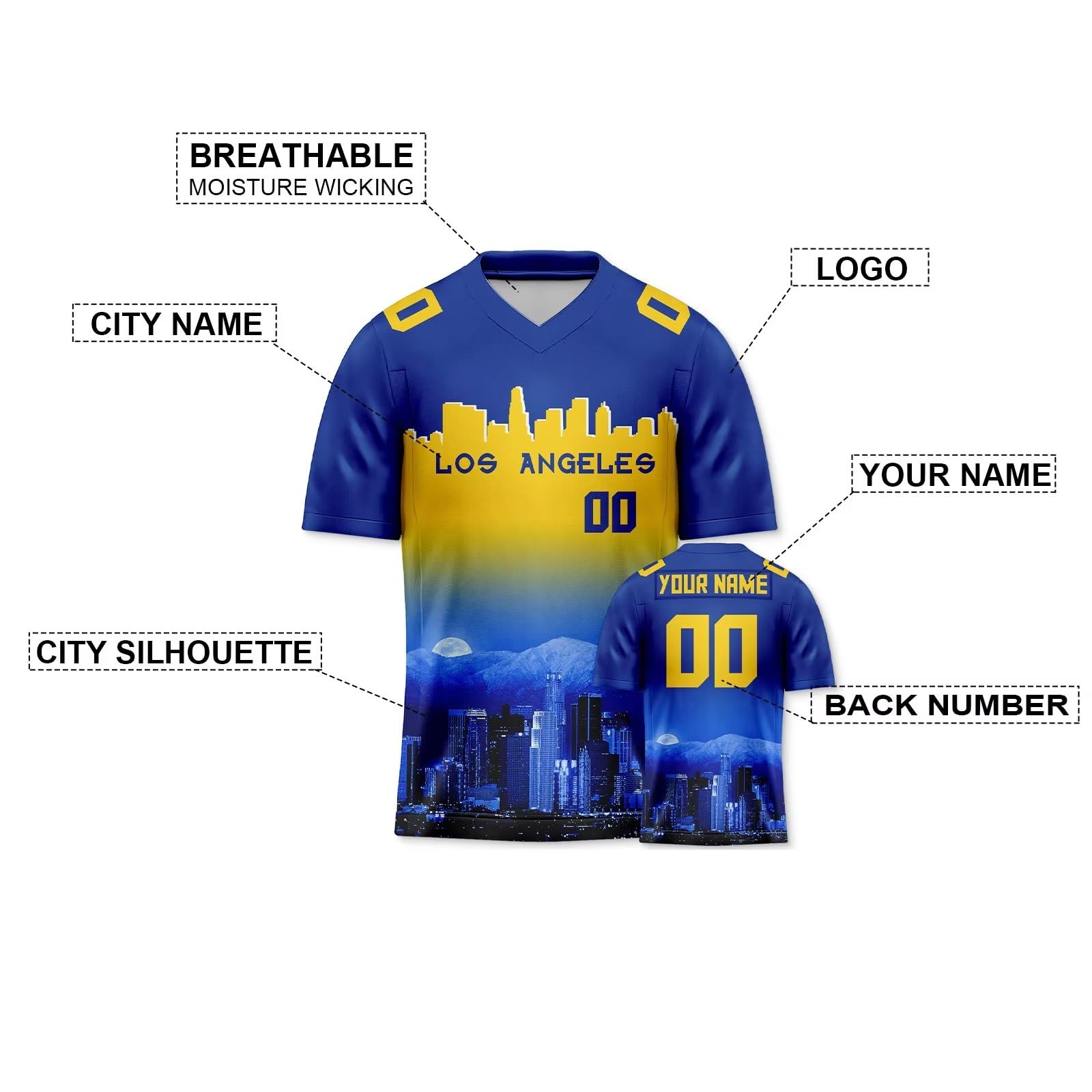 Custom Personalized Football Jersey with City Night Skyline Design - Men Women Youth Name & Number Jersey - Perfect for Game Day, Fan Gifts & Sports Fashion (Ideal for NFL Games, Birthday Presents & Team Support)