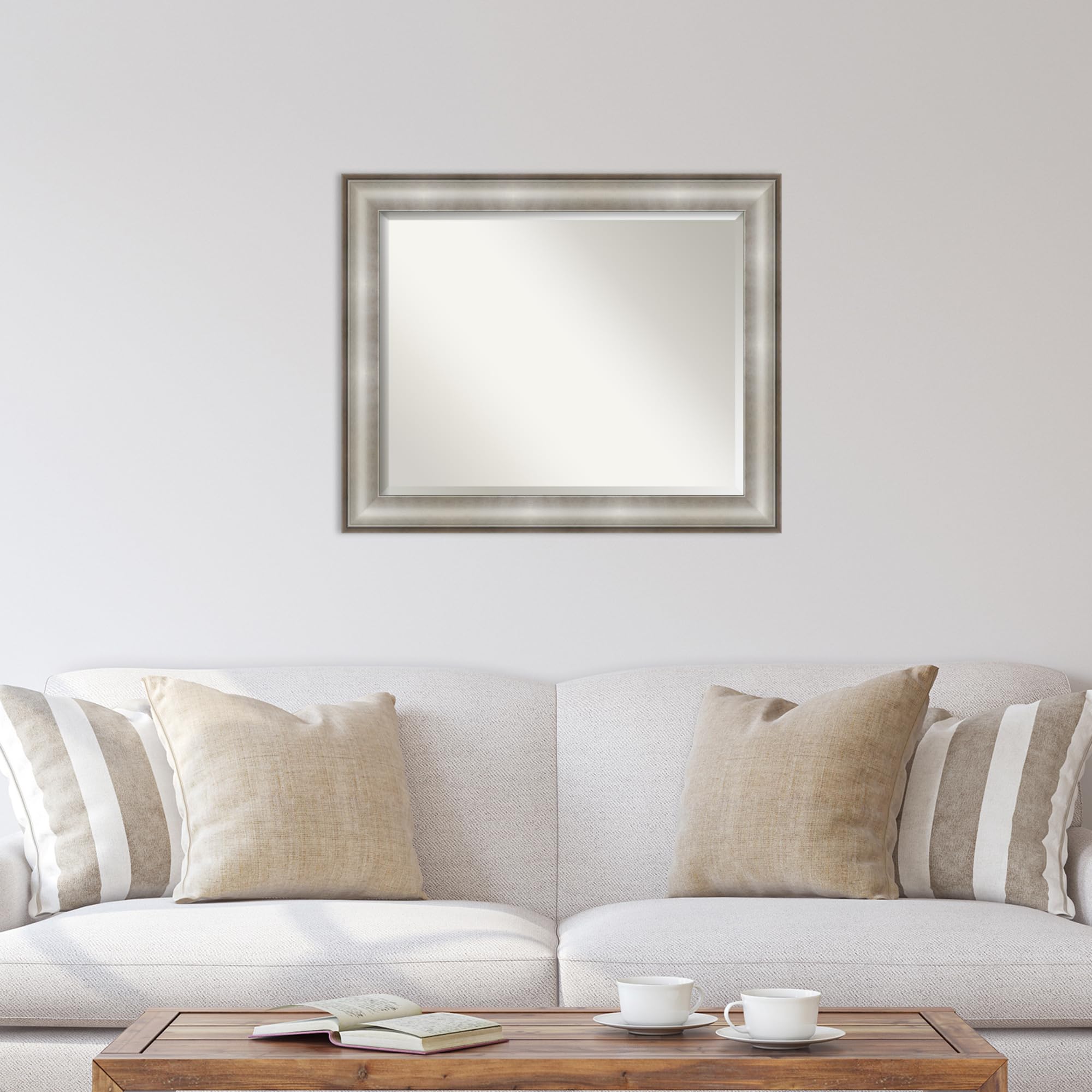Amanti Art 27x33 Inch Silver Wall Mirror - Large Traditional Frame Rectangle Bathroom & Living Room Decor - Hangs Horizontally or Vertically - Beveled Edge - Perfect for Bathroom Vanity, Bedroom, Entryway & Hallway Decor