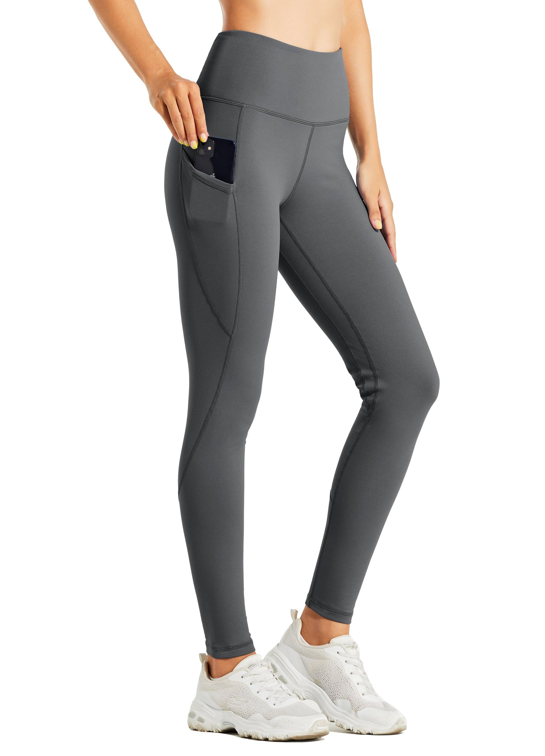 Willit Women's Fleece Lined Leggings - Water Resistant Thermal Winter Pants with Pockets, High Waisted Yoga Running Hiking Tights for Outdoor Activities & Cold Weather