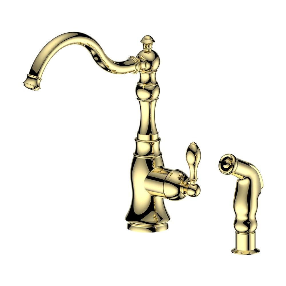 ZLINE Rembrandt Single Handle Kitchen Faucet with Side Sprayer in Polished Gold - High Arc Pull Down Sprayer for Modern Kitchens | Perfect for Cooking, Washing Dishes & Food Prep (REM KF PG)