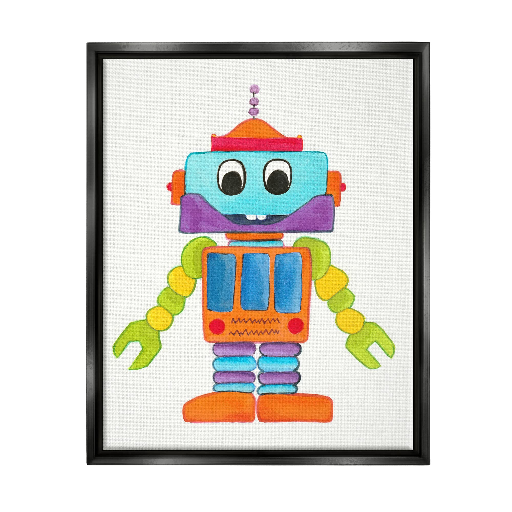 Stupell Industries Bold Smiling Robot Wall Art - Vivid Playful Kids Illustration by Elvira Errico - Perfect for Nursery, Playroom & Kids Bedroom Decor