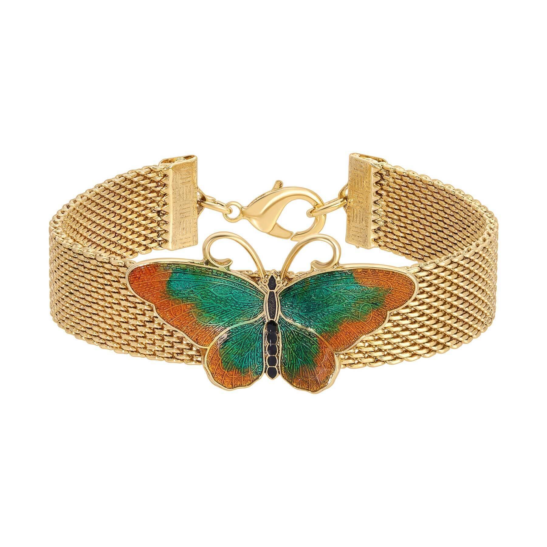 1928 Jewelry Metamorphic Butterfly Weave Chain Bracelet - 7.25 Inch Adjustable Length - Elegant Fashion Jewelry for Women - Perfect for Parties, Weddings & Everyday Wear