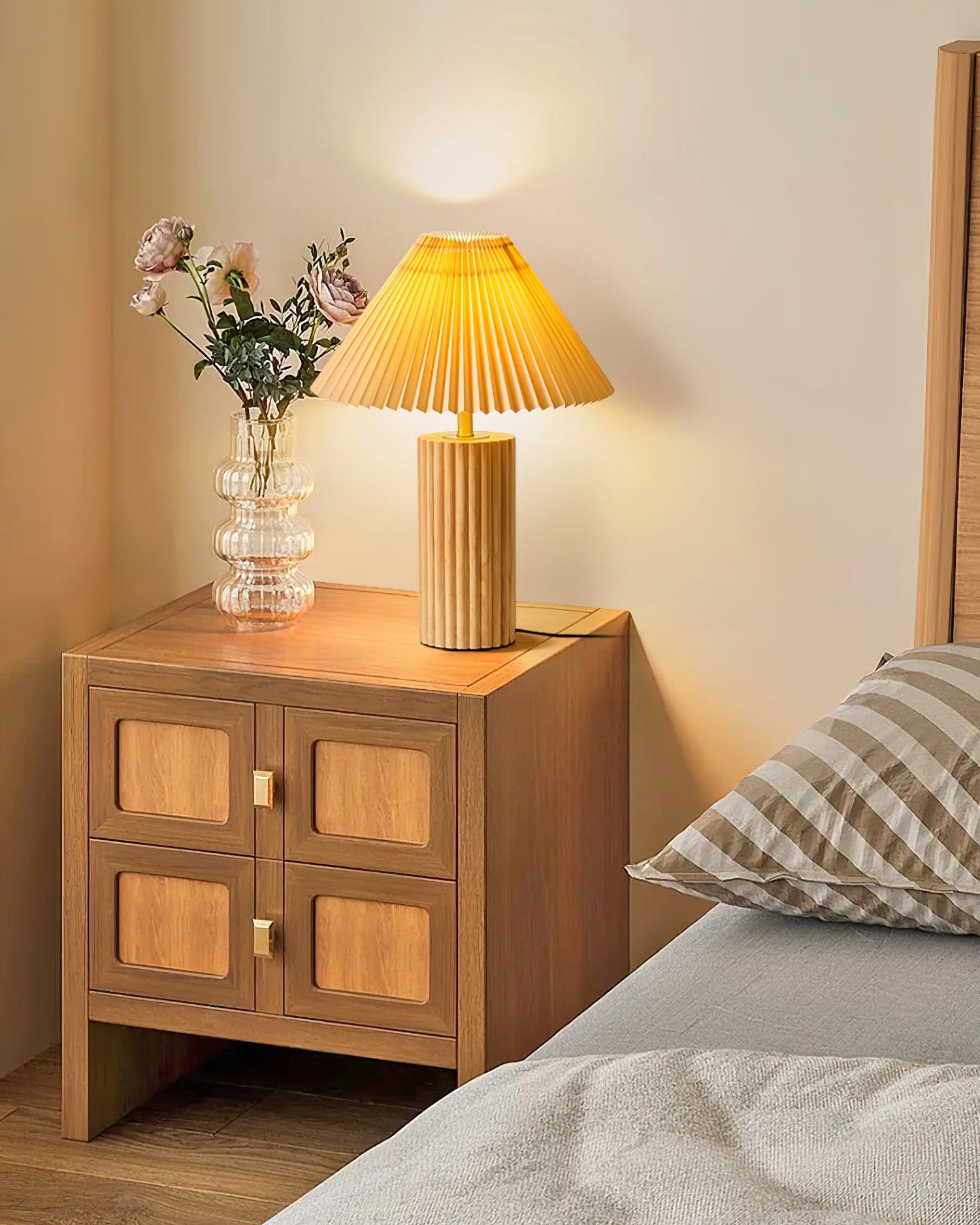 Solaire Pleated Table Lamp - Modern LED Nightstand Light with Adjustable Brightness for Bedroom, Living Room & Office Decor